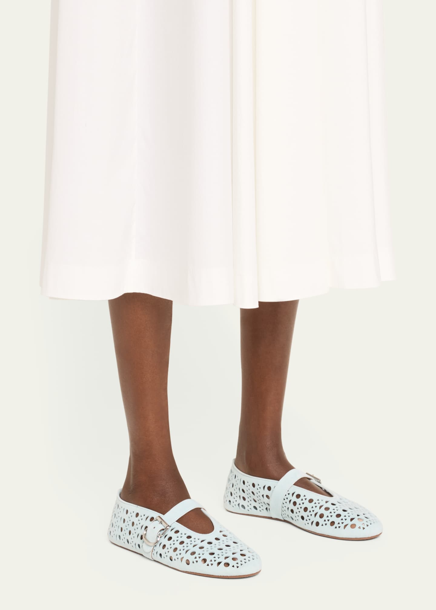 ALAIA MARY JANE FLAT 25S IN PASTEL BLUE MESH CALFSKIN