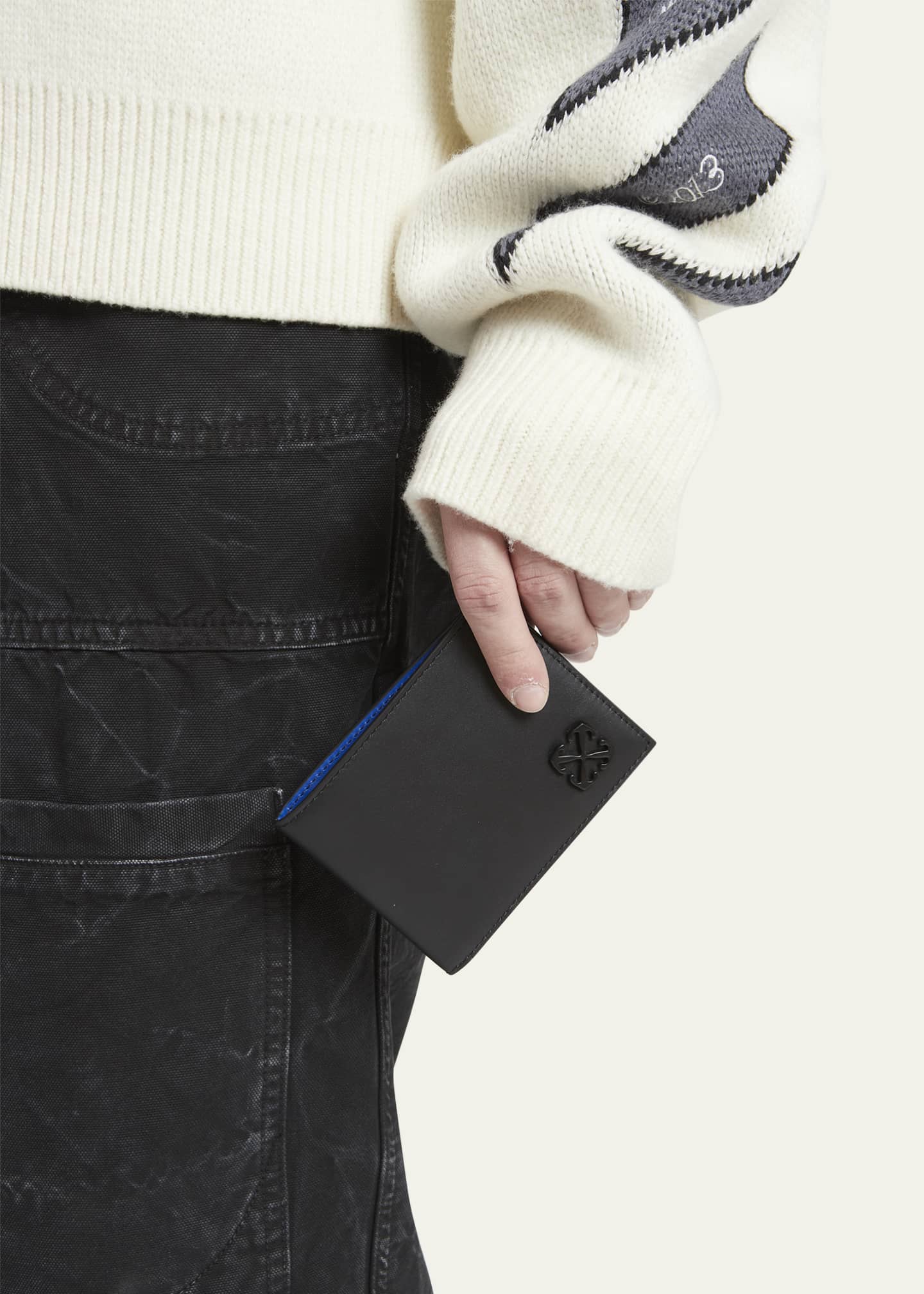 Off-White Men's Jitney Leather Bifold Wallet, Black Blue, Men's, Small Leather Goods Billfolds Bifold Trifold Wallets