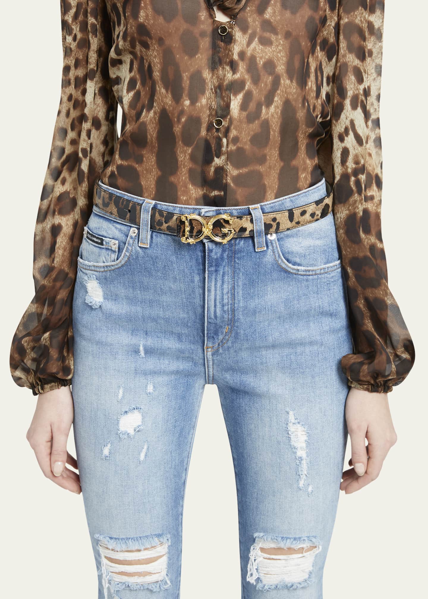 Dolce&Gabbana Leopard Patent Leather Belt With Baroque Logo Buckle Image 2 of 2