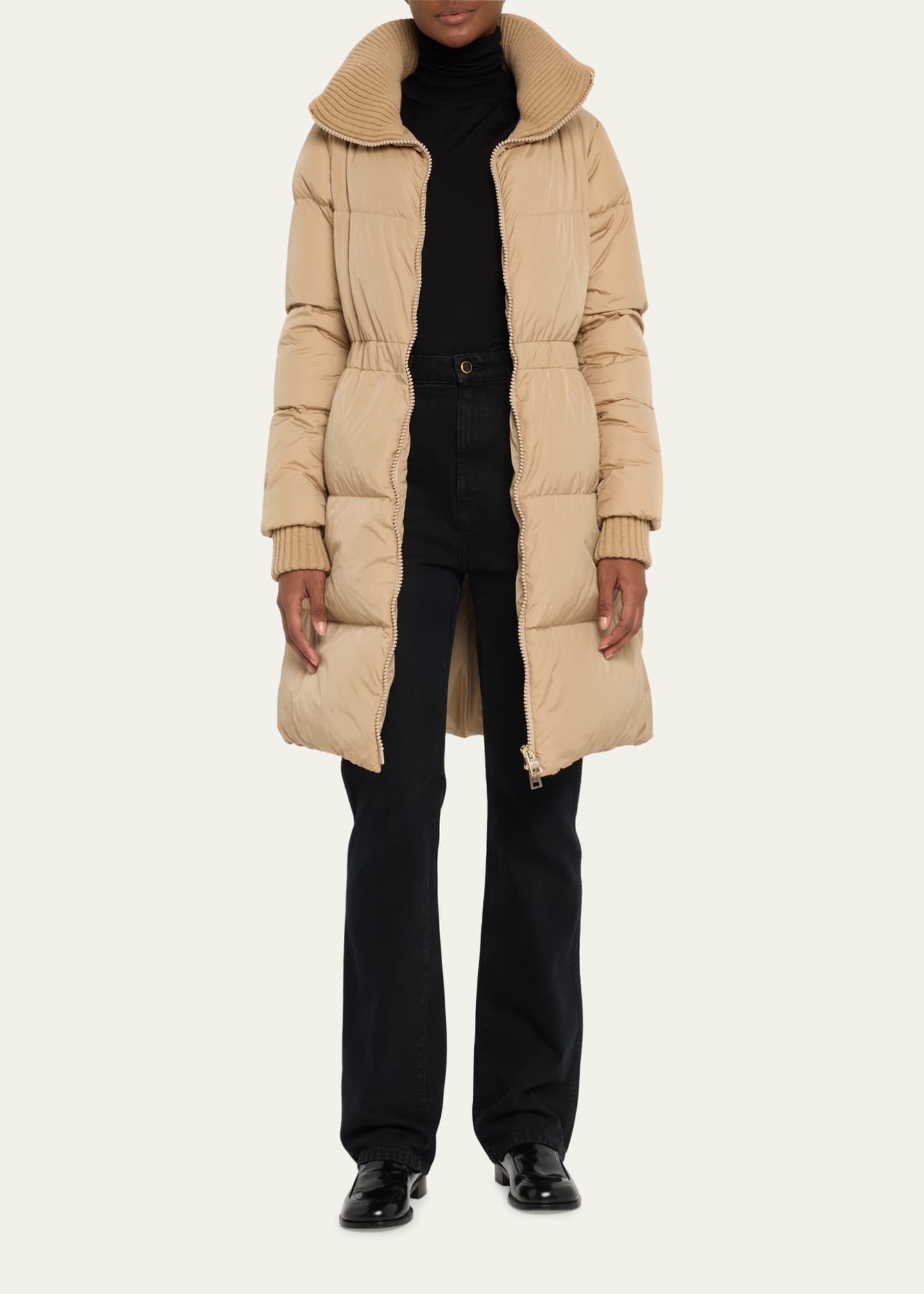 Herno Nylon Midi Puffer Coat with Knit Trim Bergdorf Goodman