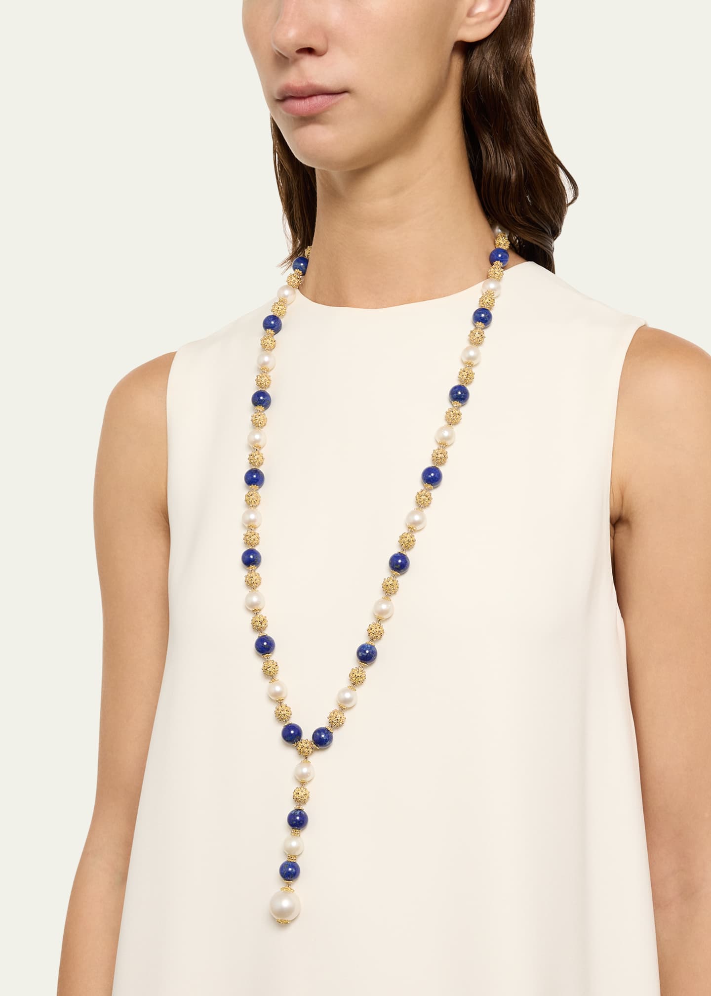 Buccellati One-of-a-Kind Ombelicali 18K Gold, Pearl and Lapis Necklace Image 2 of 4
