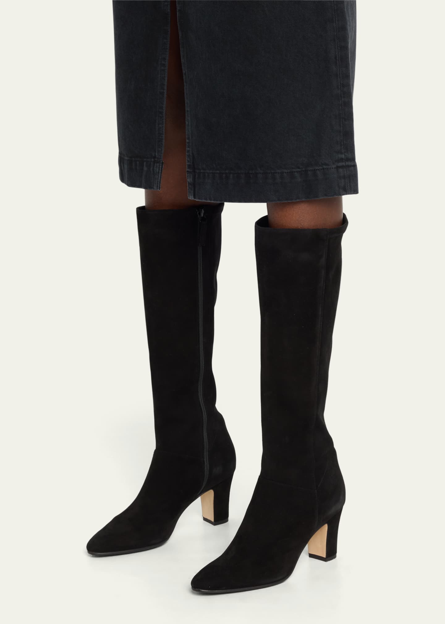 Manolo Blahnik Pitana Suede Block-Heel Knee Boots Image 2 of 7