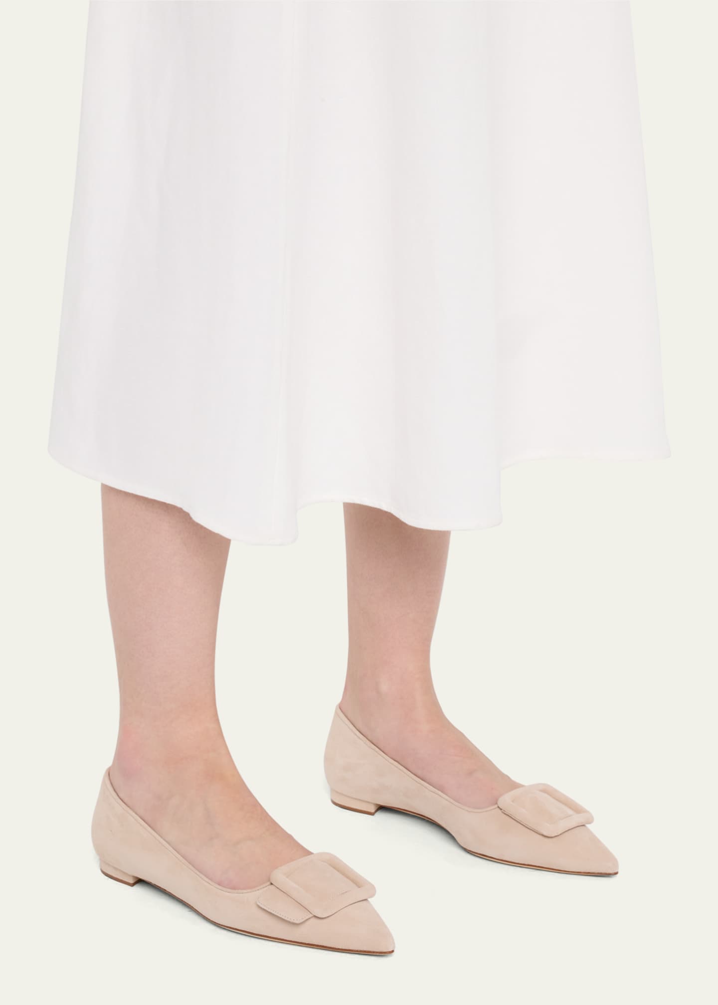 Manolo Blahnik Maysale Suede Buckle Ballerina Flats - Bergdorf Goodman