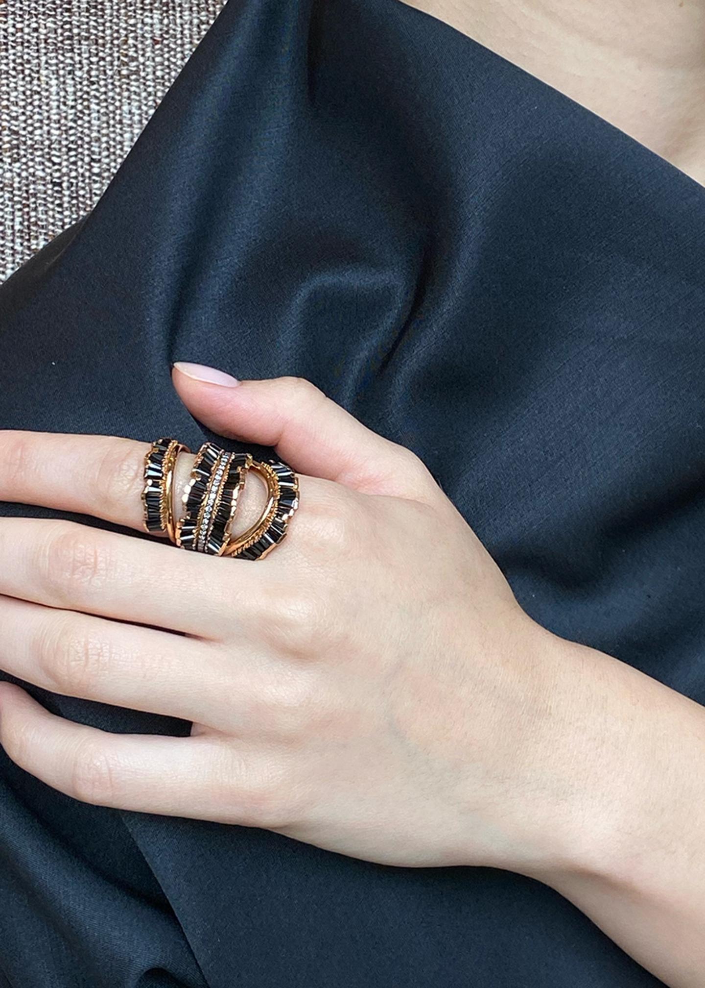 Nak Armstrong 20K Rose Gold Triple Ruched Ribbon Ring with Black ...