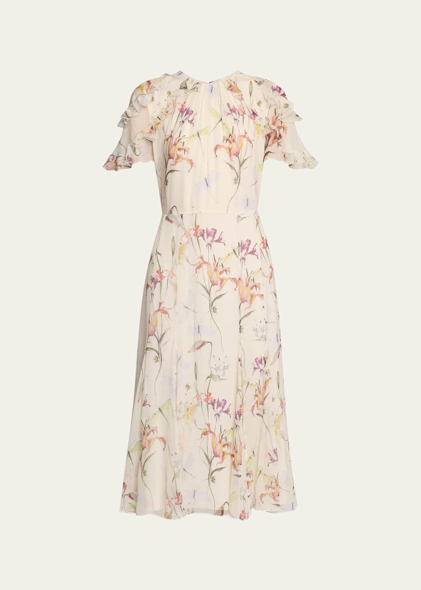Jason Wu Collection Floral Flutter-Sleeve Chiffon Day Dress Image 1 of 5