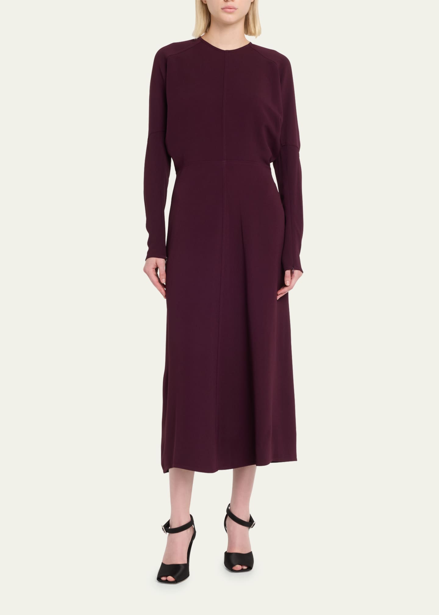 Victoria Beckham Dolman-Sleeve Midi Dress with Zip Cuffs - Bergdorf Goodman