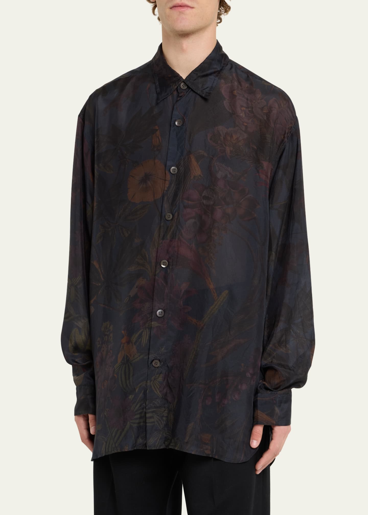 Dries Van Noten Men's Botanical Silk Button-Down Shirt - Bergdorf
