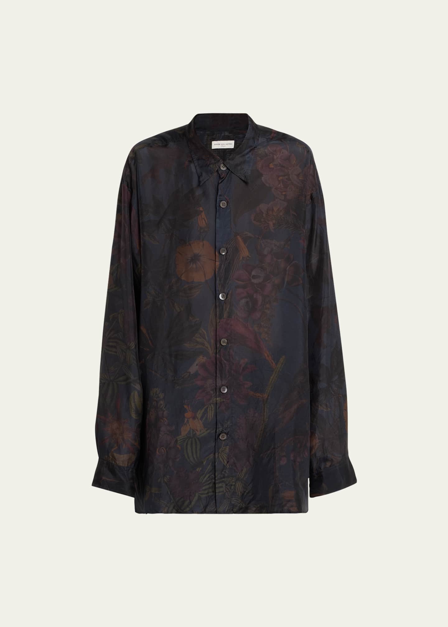 Dries Van Noten Men's Botanical Silk Button-Down Shirt