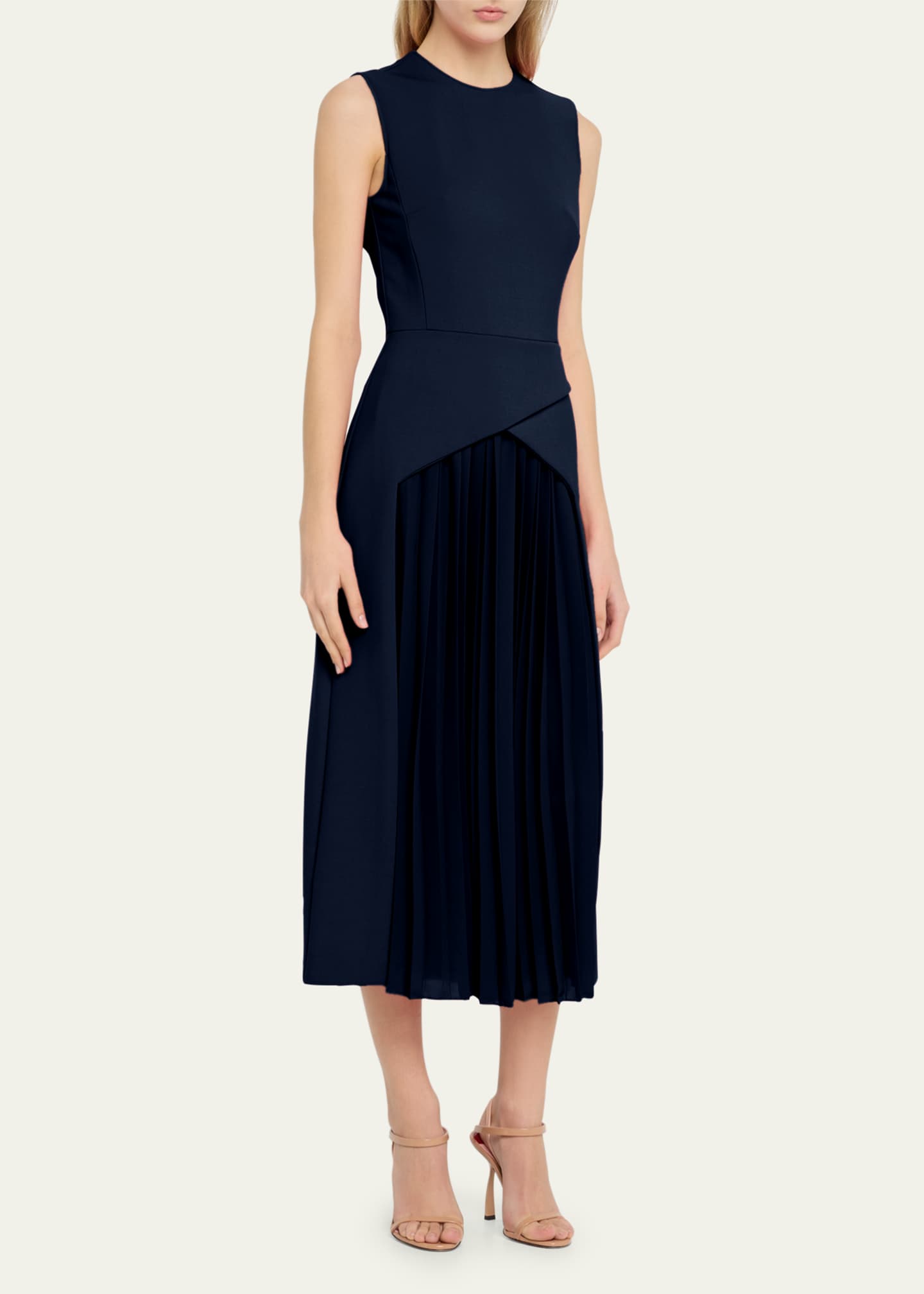 Oscar de la Renta Wool-Blend Midi Dress with Pleated Detail - Bergdorf ...
