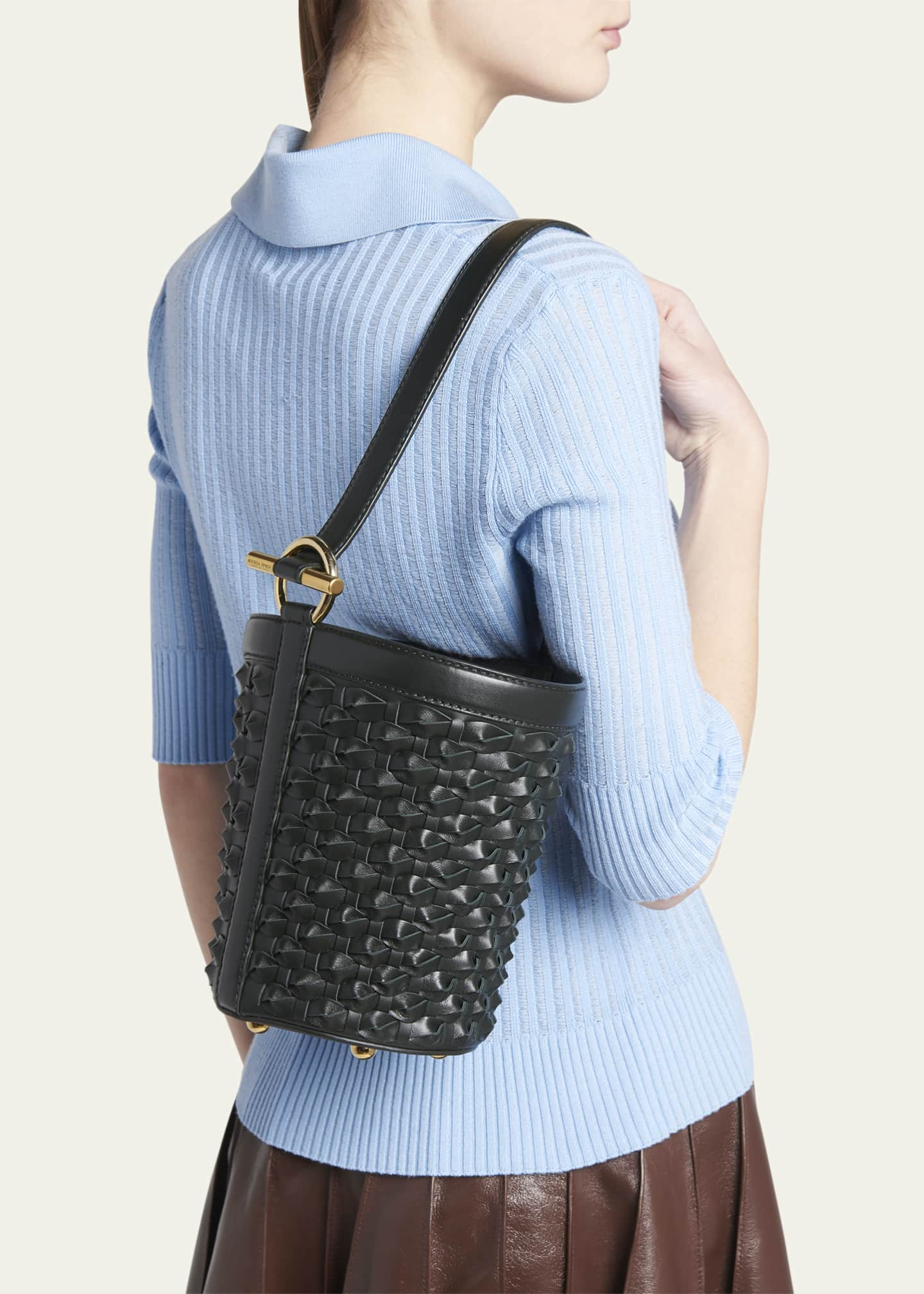 Intrecciato Small Leather Backpack in Blue - Bottega Veneta