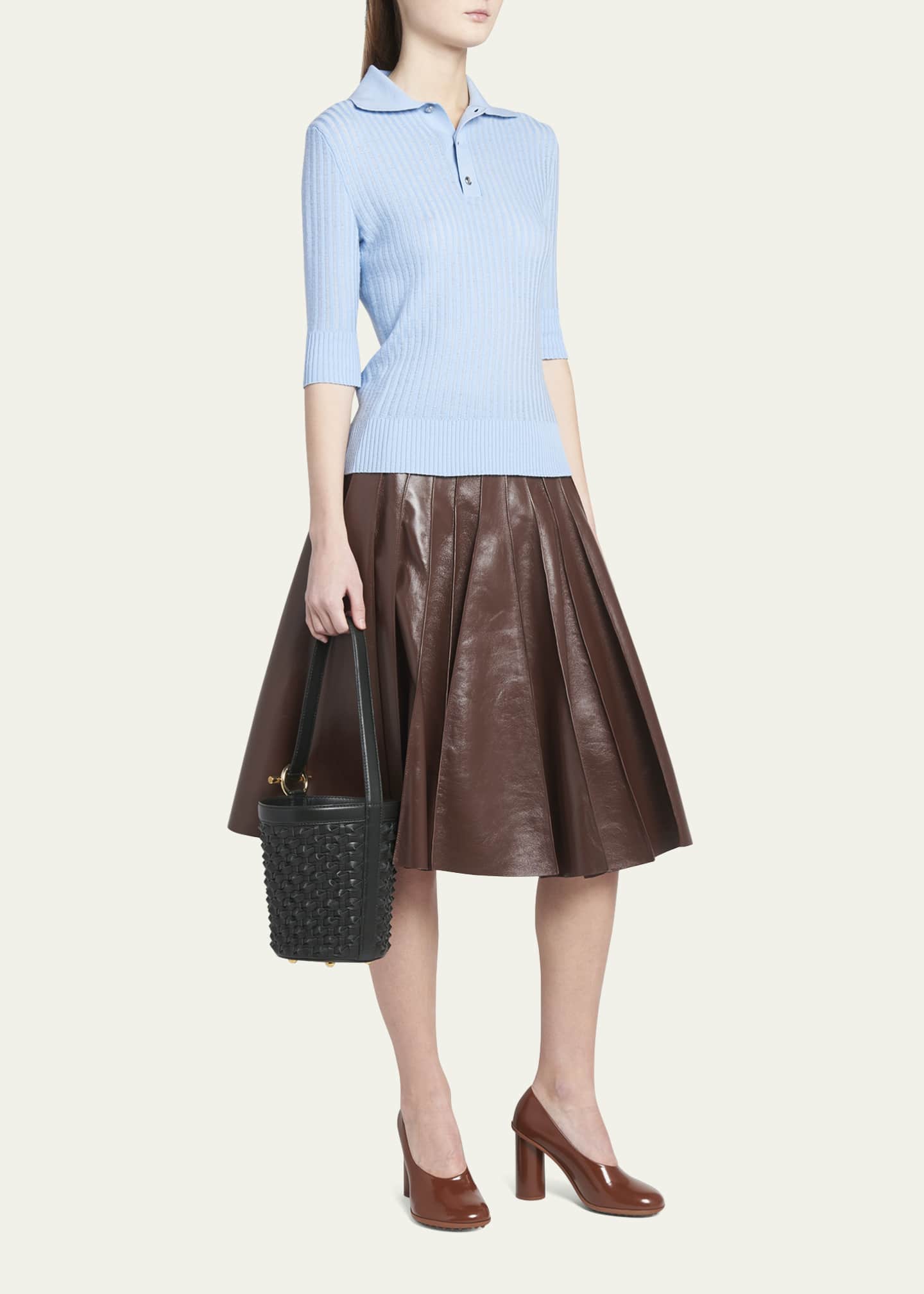 Intrecciato leather skirt