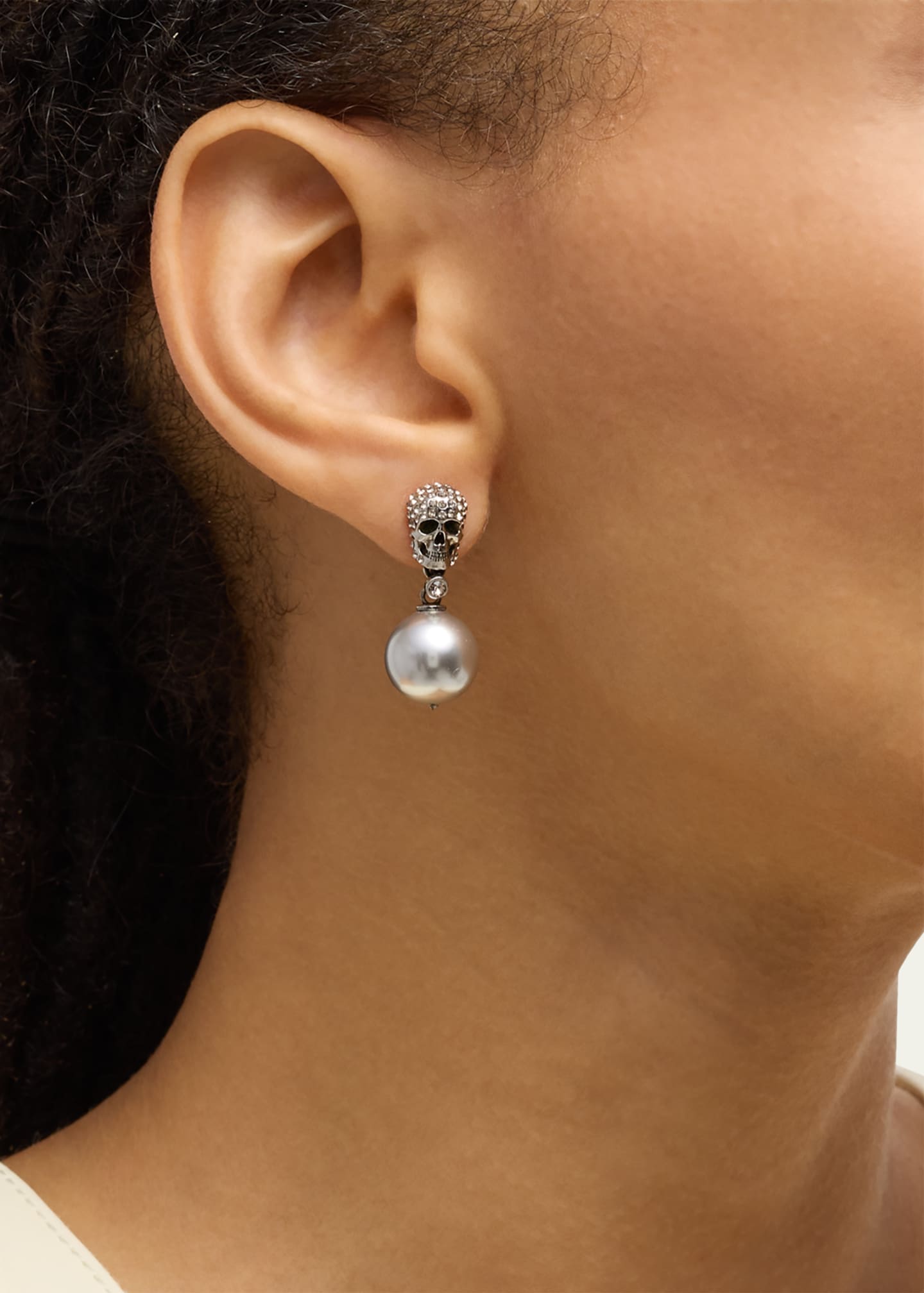 Alexander McQueen Crystal Skull and Pearly Earrings