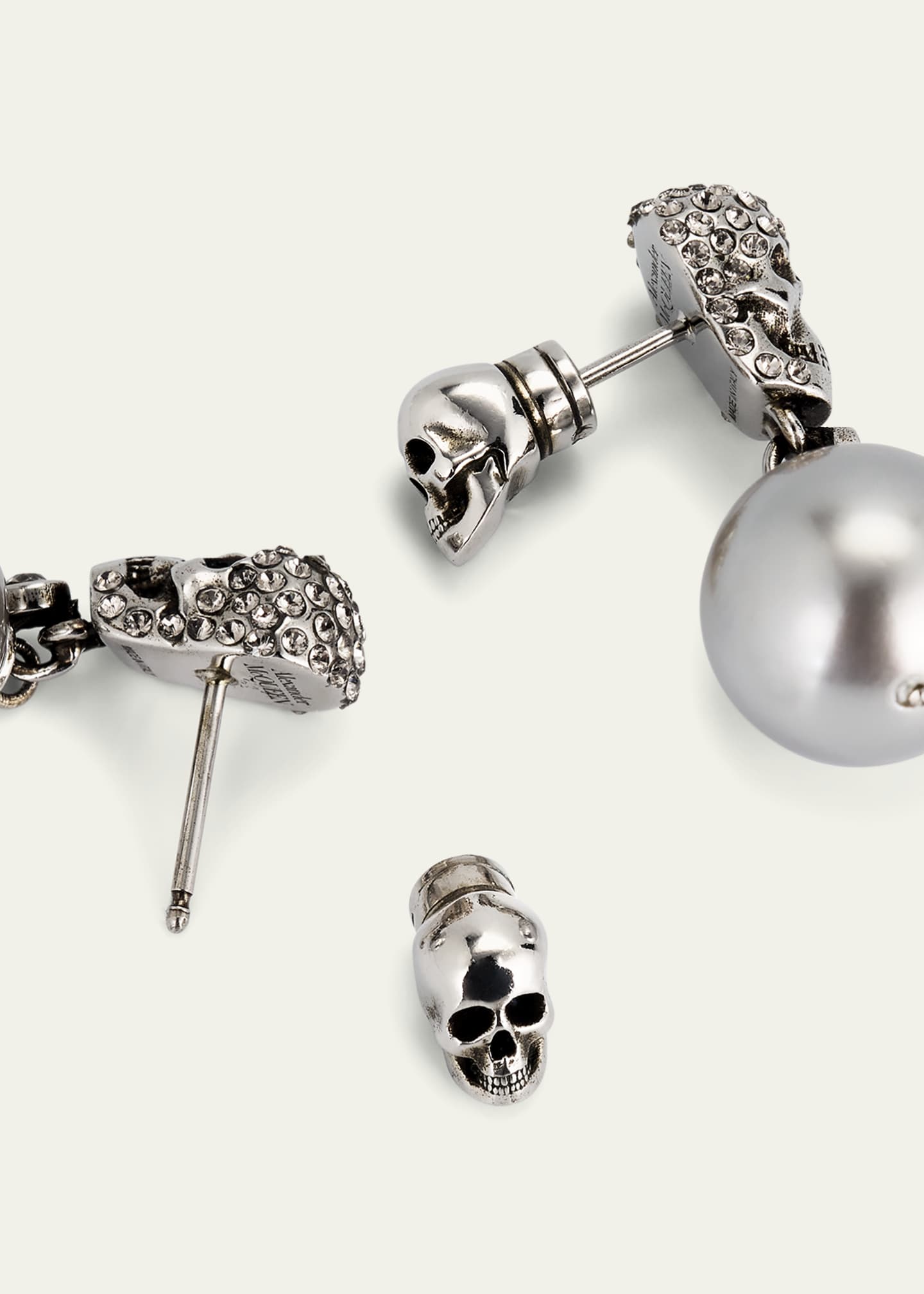 Alexander McQueen Crystal Skull and Pearly Earrings