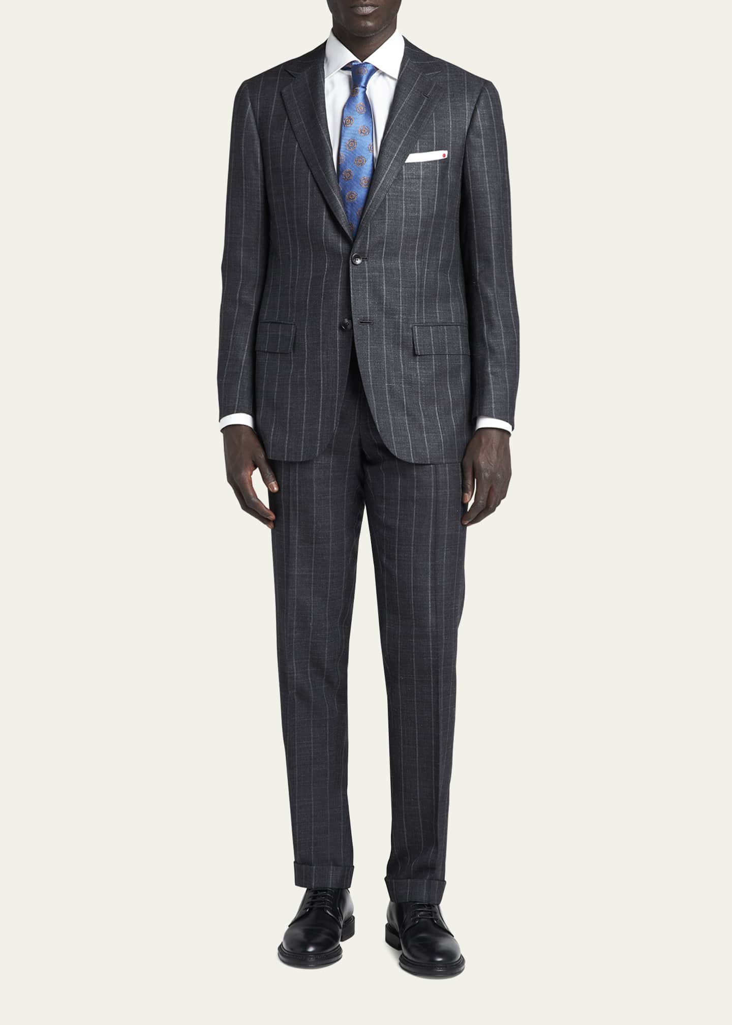 Kiton Men's Chalk Stripe Cashmere-Linen Suit - Bergdorf Goodman