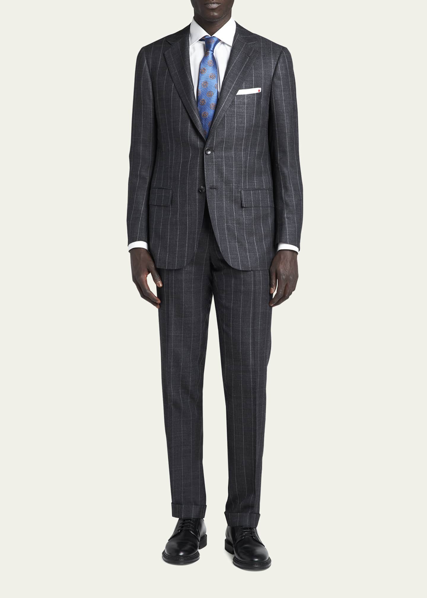 Kiton Men's Chalk Stripe CashmereLinen Suit Bergdorf Goodman