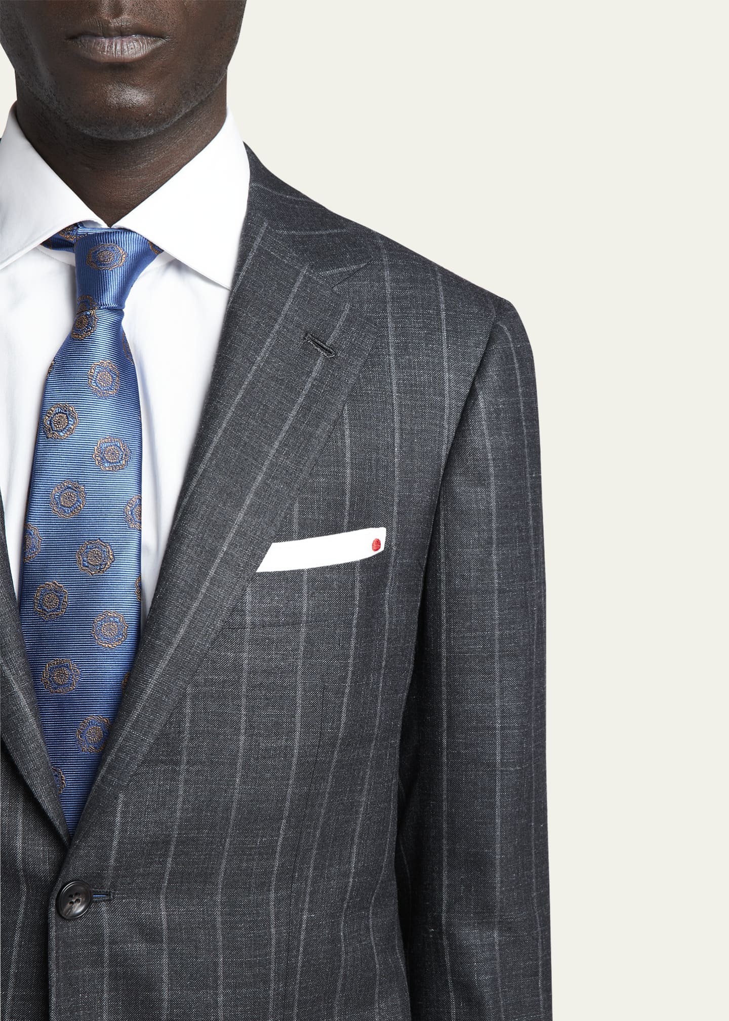 Kiton Men's Chalk Stripe CashmereLinen Suit Bergdorf Goodman