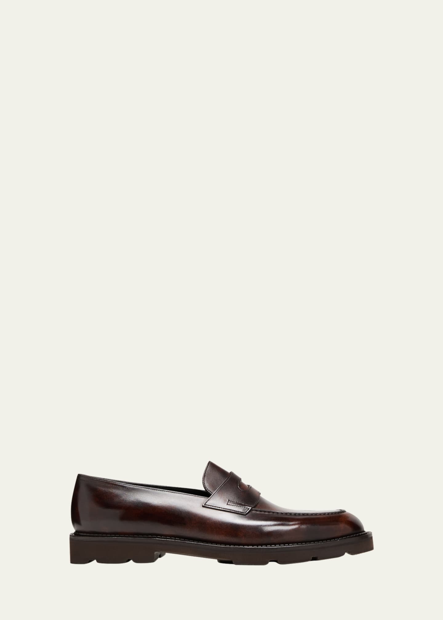 John Lobb Men's Lopez Apron-Toe Leather Penny Loafers - Bergdorf