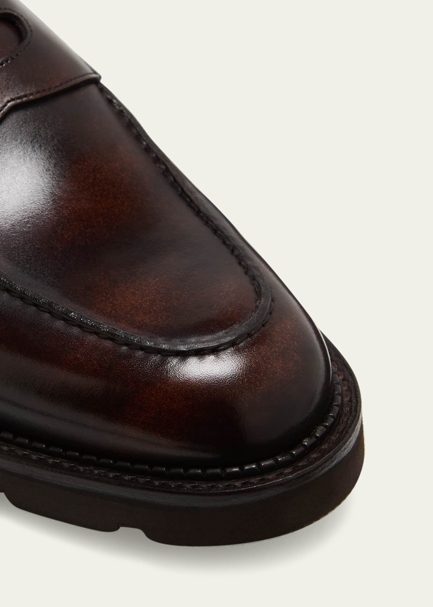 John Lobb Men's Lopez Apron-Toe Leather Penny Loafers - Bergdorf