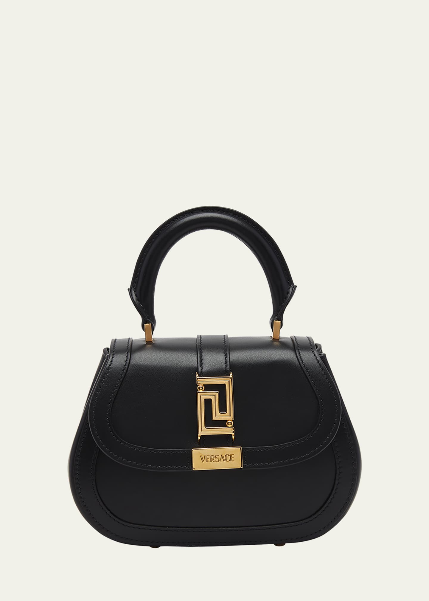 Greca Goddess Mini Leather Tote Bag in Black - Versace