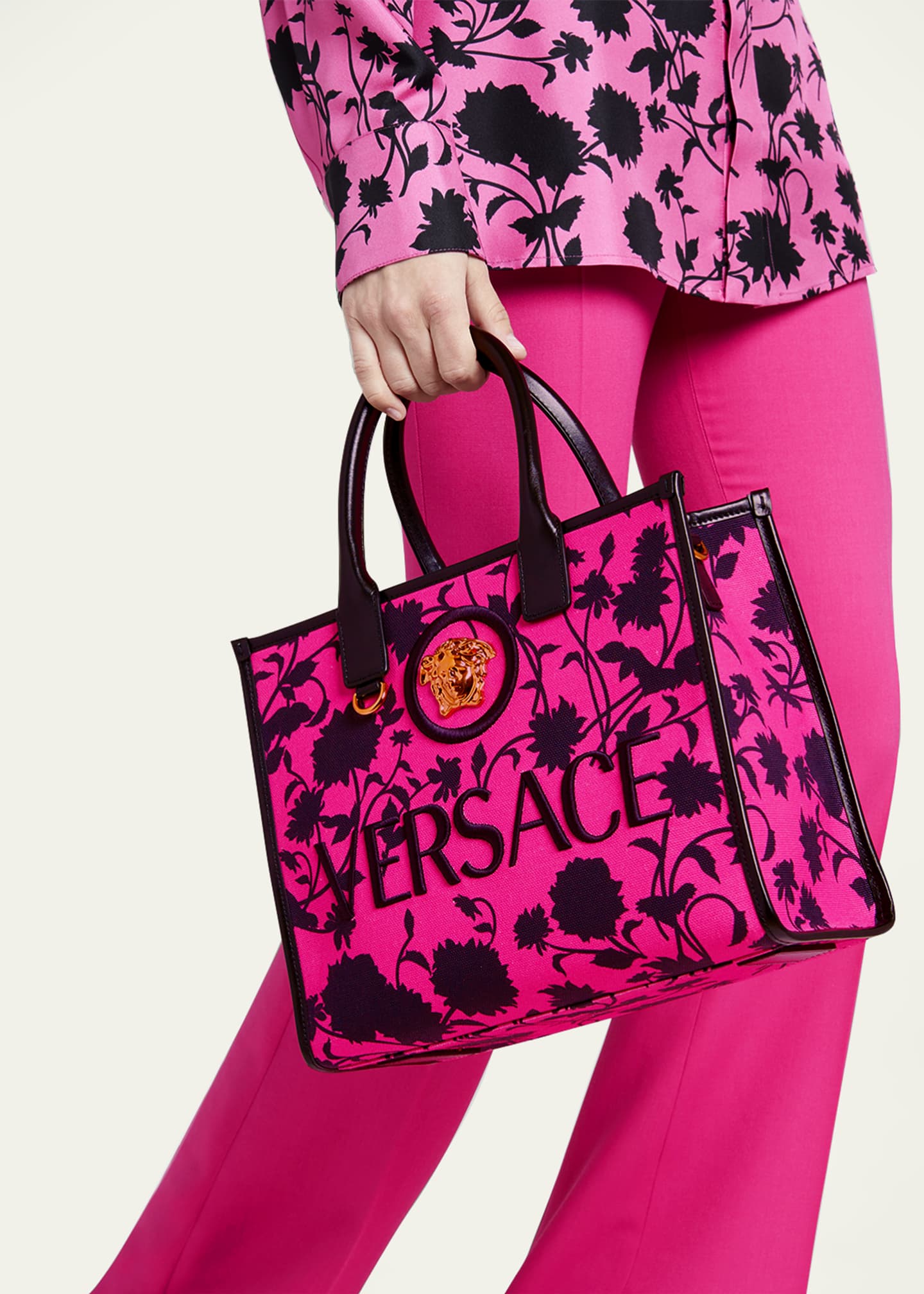 Versace La Medusa Small Floral-Print Tote Bag