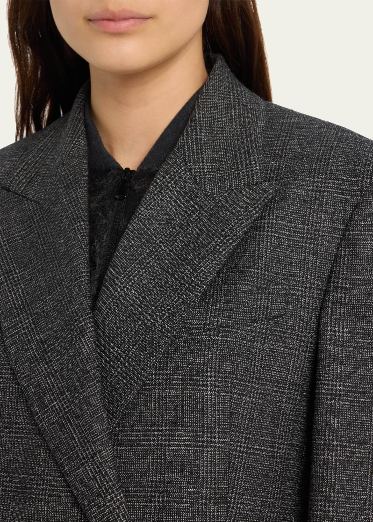 Brunello Cucinelli Plaid Asymmetric Button Wool Jacket - Bergdorf Goodman