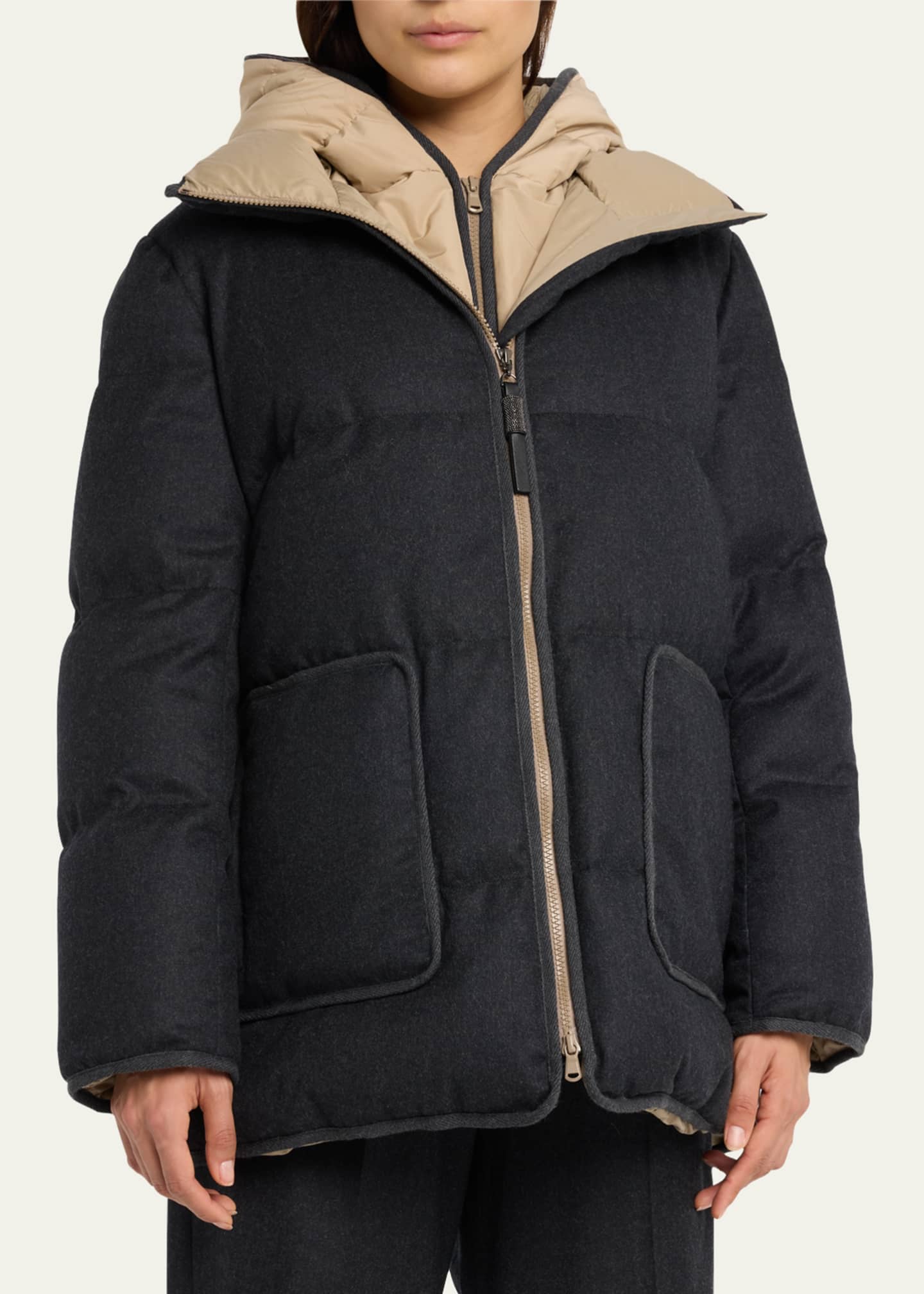 Brunello Cucinelli Padded Wool Puffer Jacket with Removable Hood ...