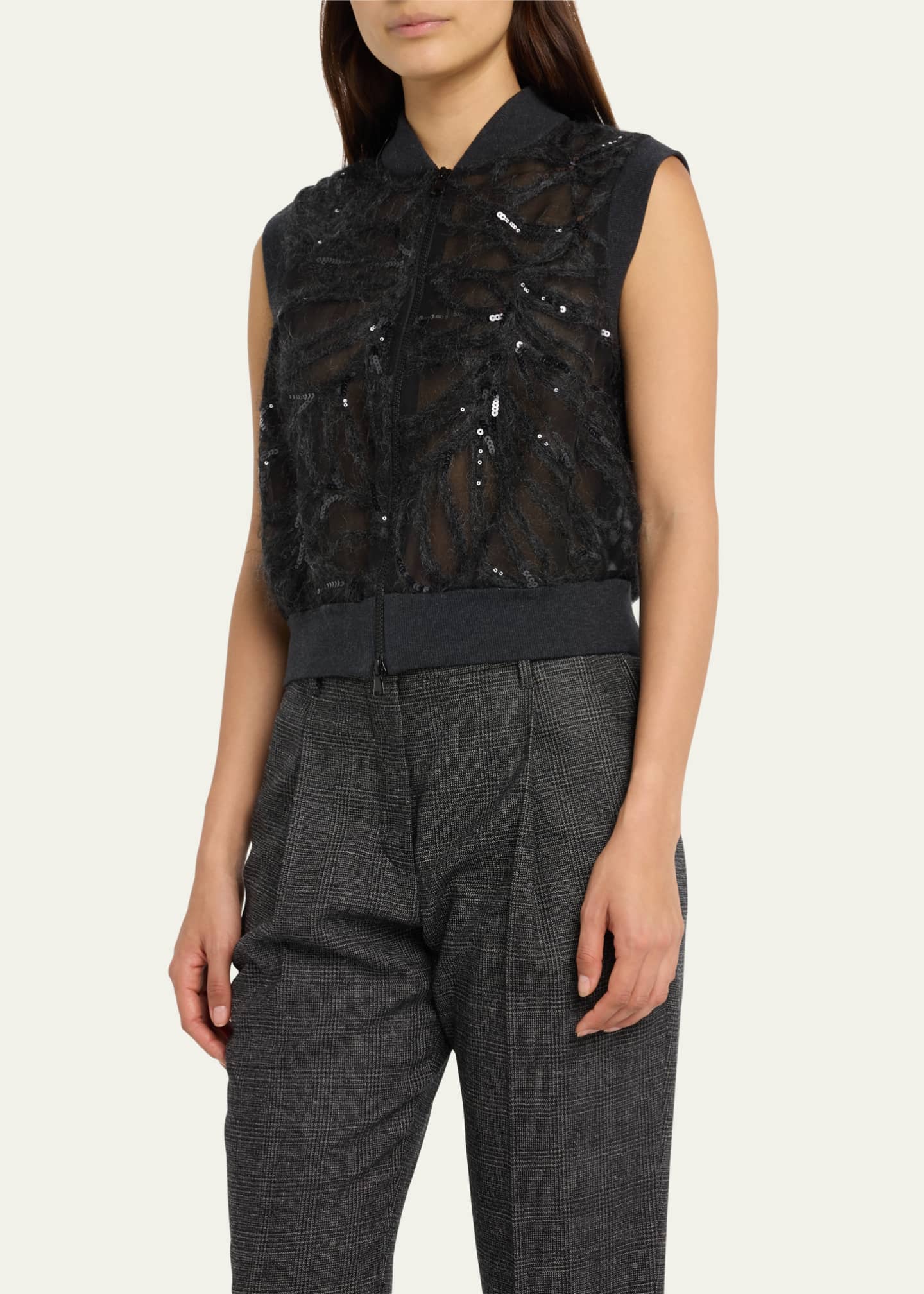 Brunello Cucinelli Cripsy Silk Vest with Embroidered Ramage Paillette ...