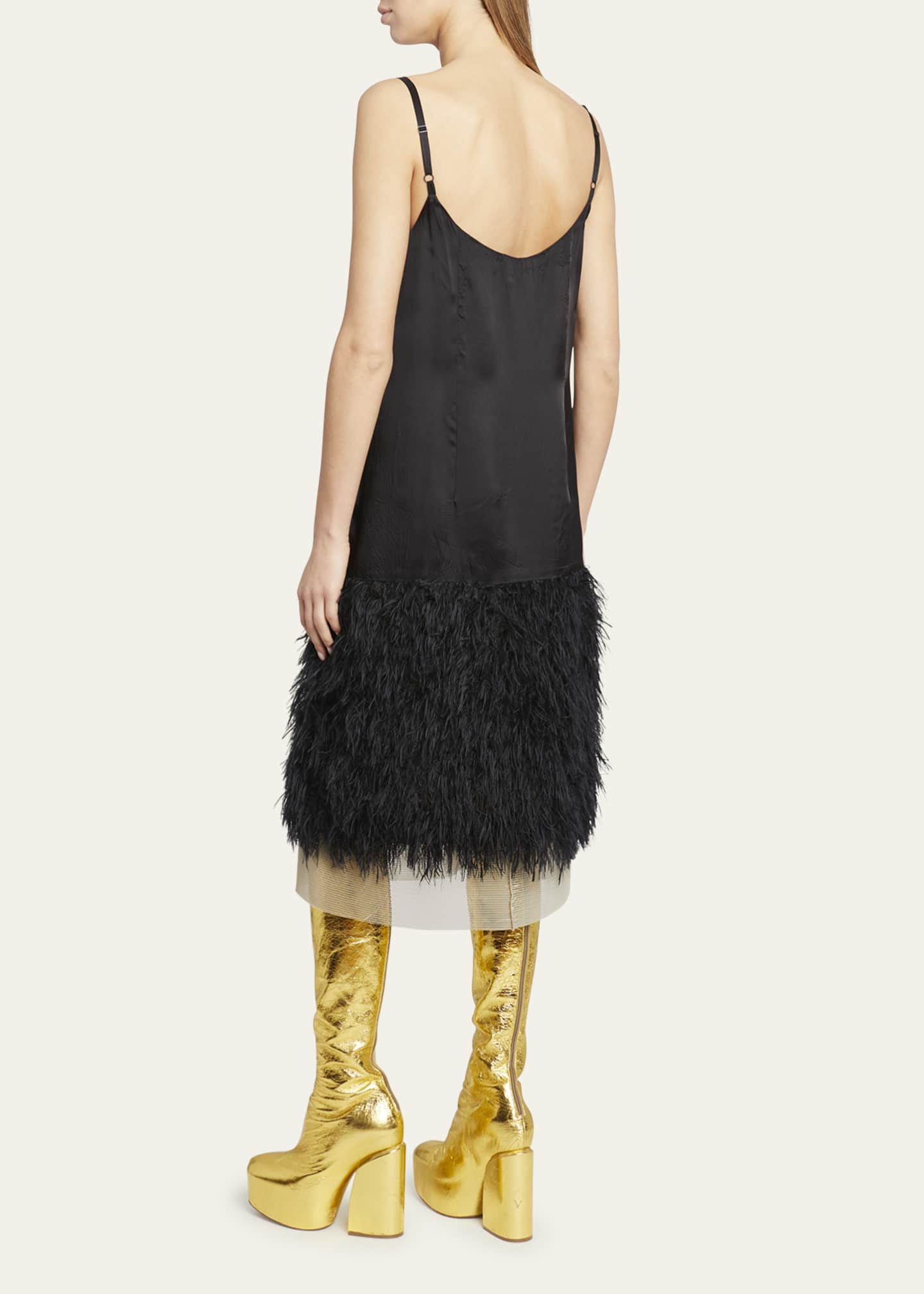 Dries Van Noten Dentasa Slip Dress with Faux Feathers