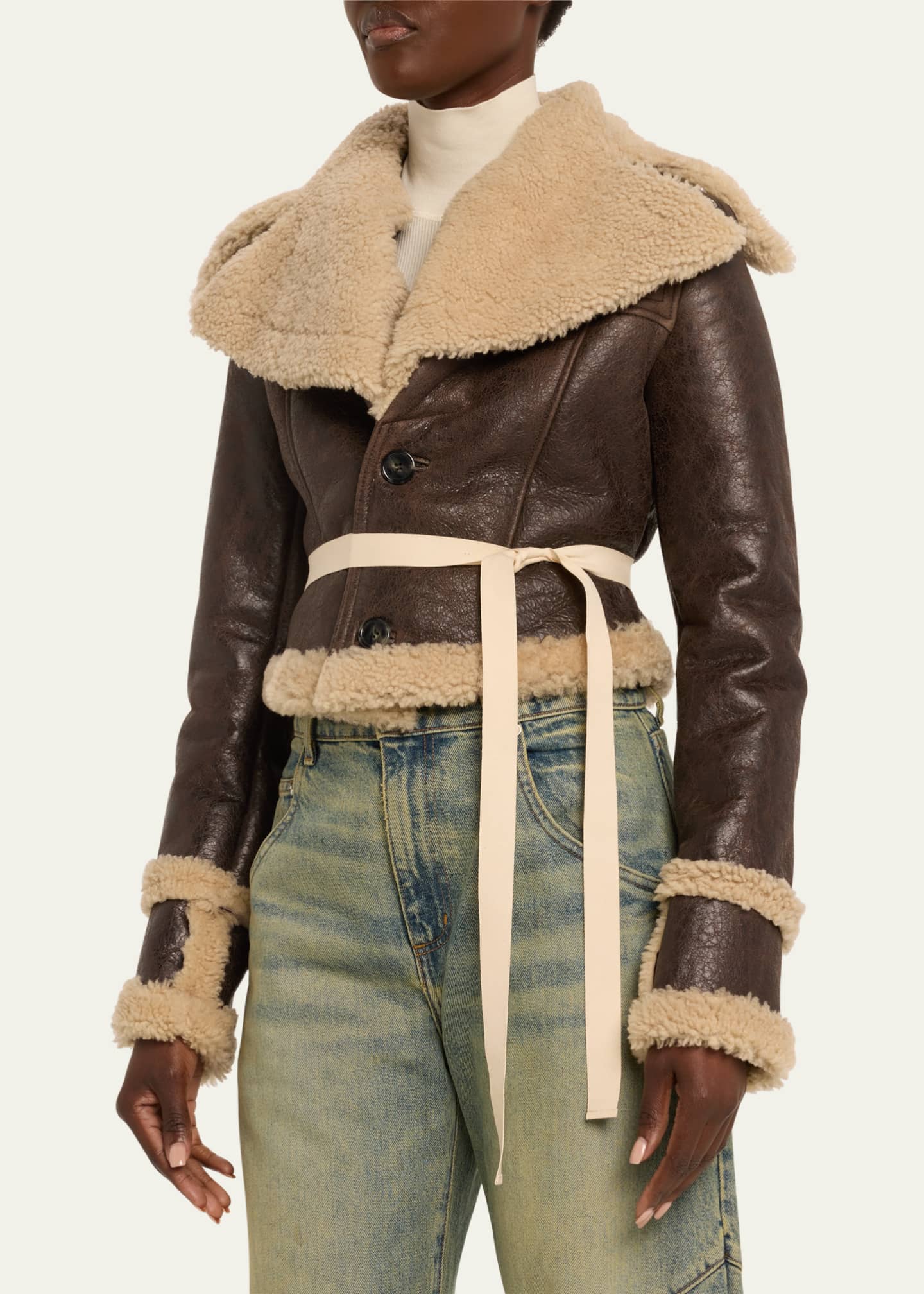 Cropped shearling jacket hotsell