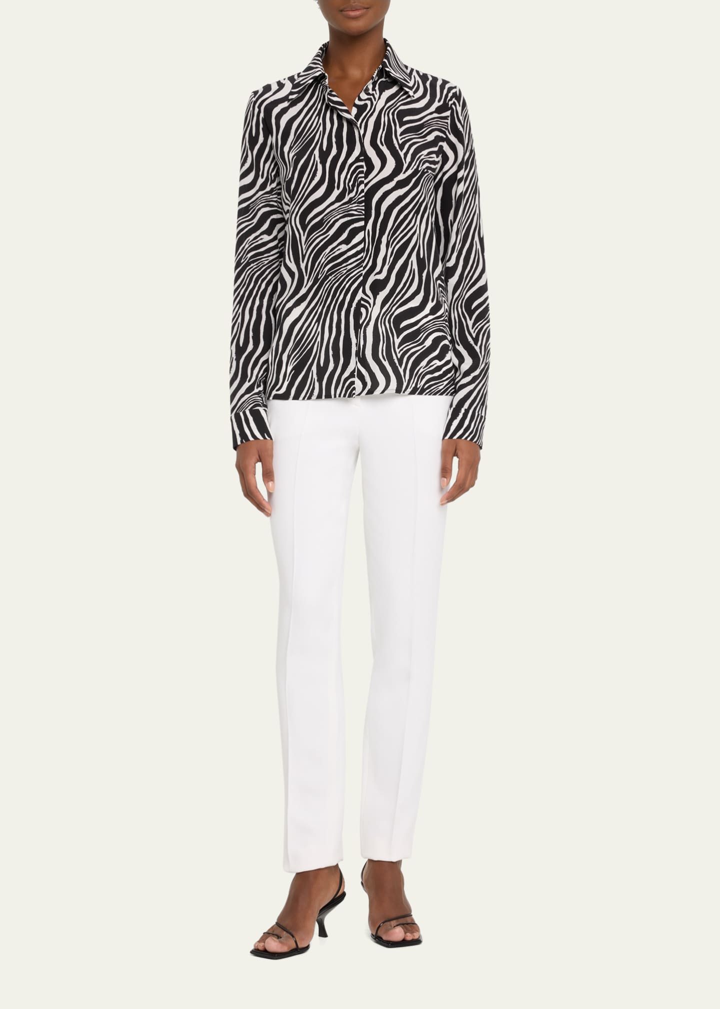 Michael Kors Collection Hansen Zebra Print Button Front Silk Shirt