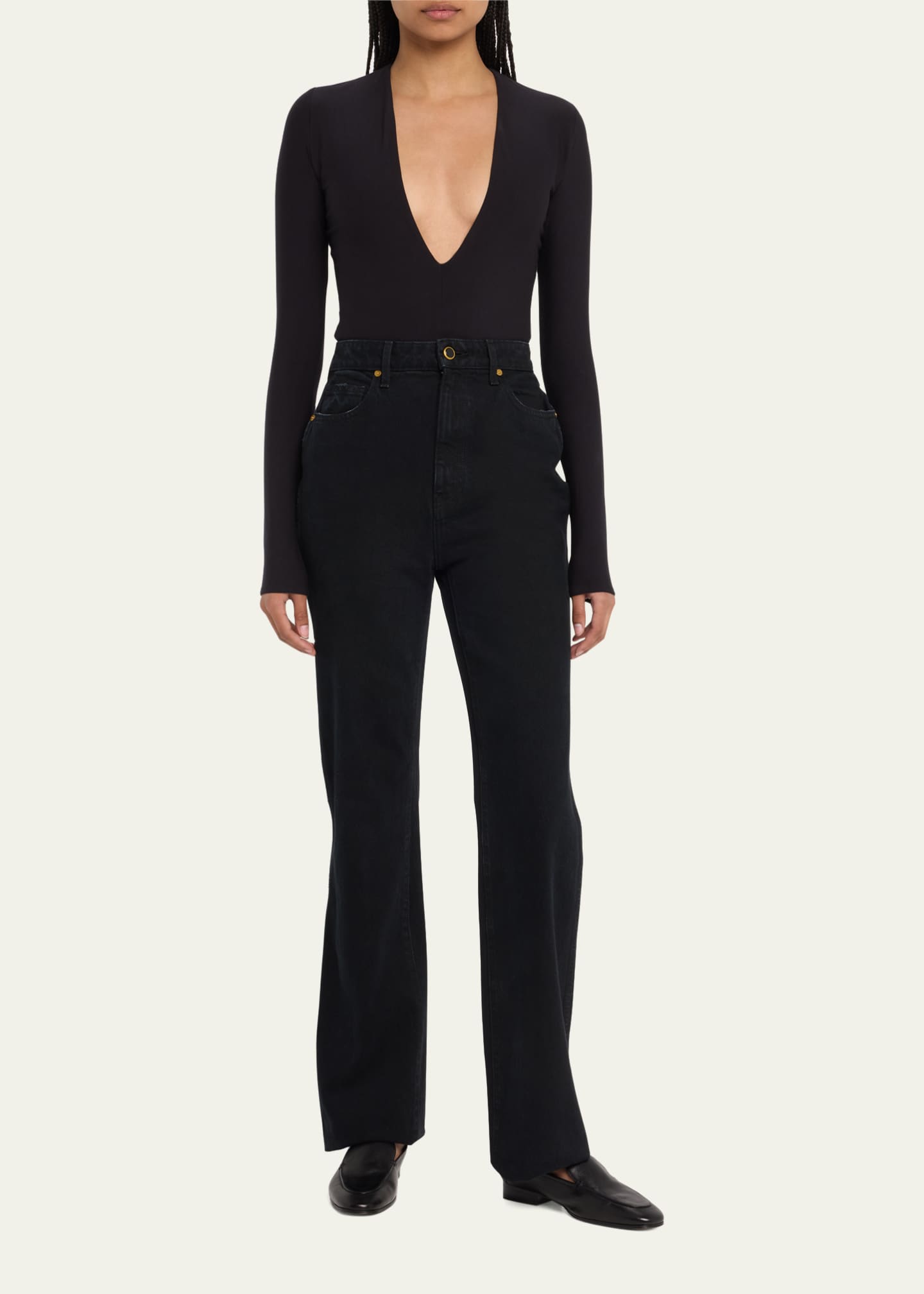 Eterne LongSleeve Deep V Bodysuit Bergdorf Goodman
