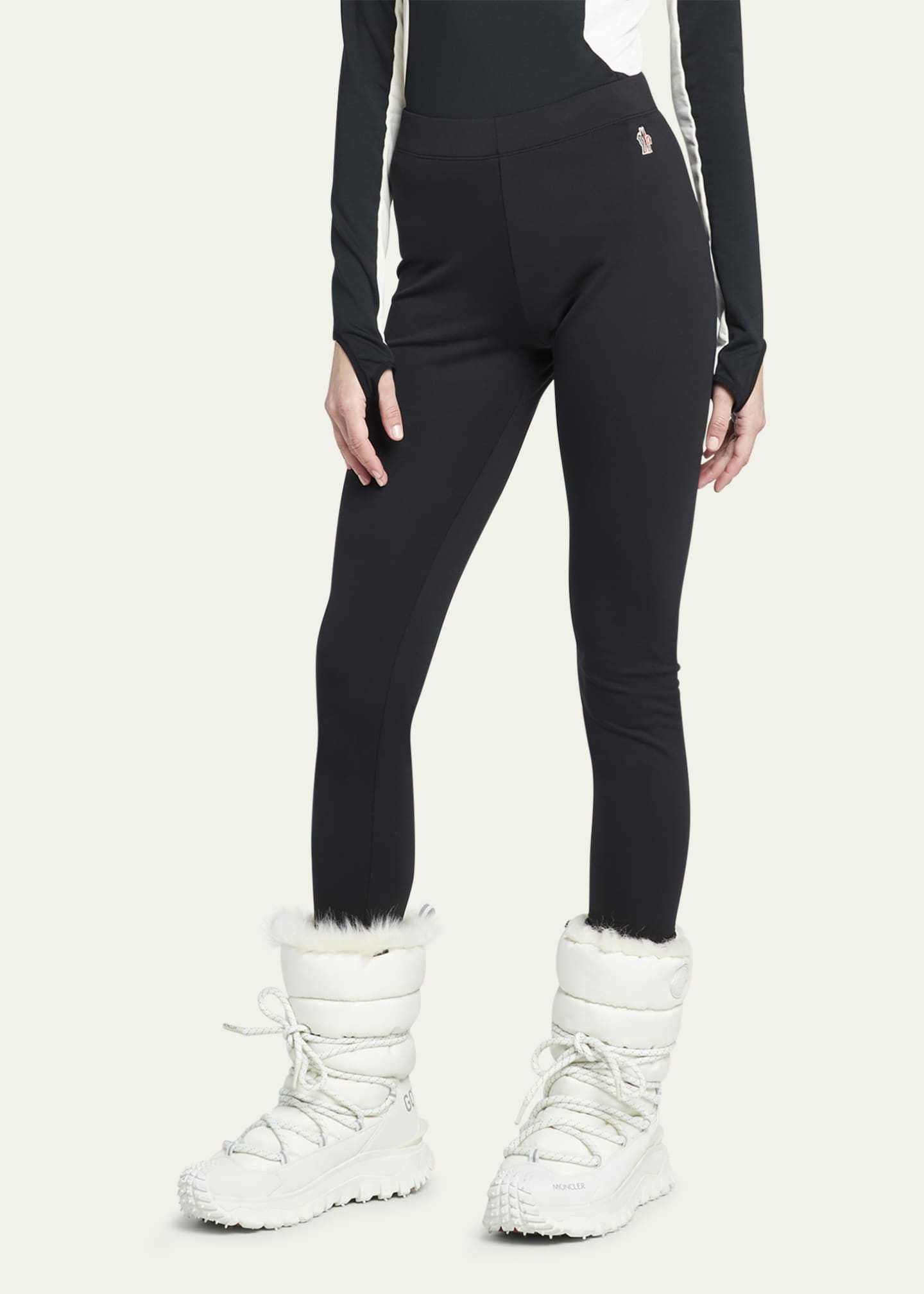 Black Logo-embossed technical-jersey leggings, Moncler Grenoble