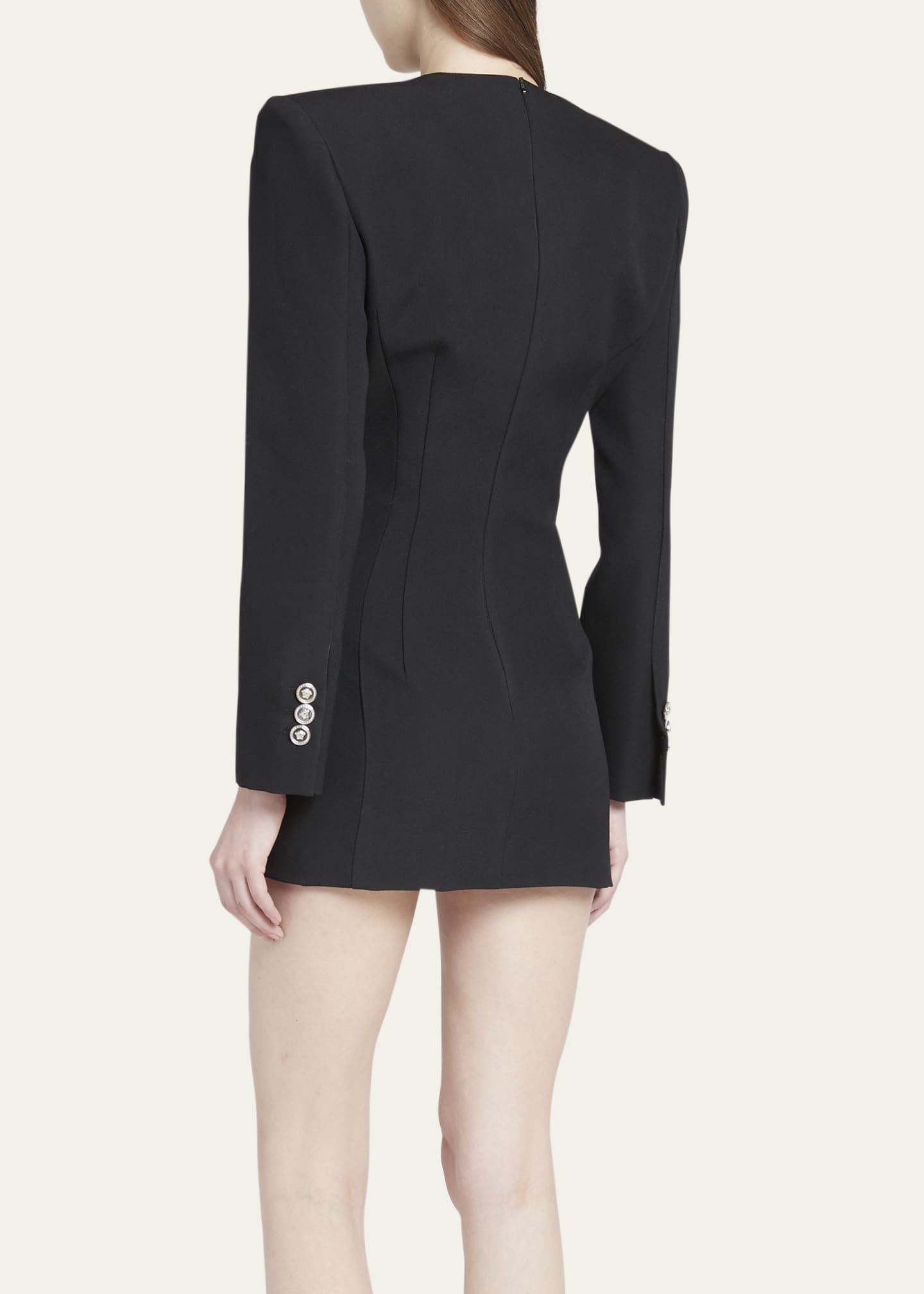 Versace Strong Shoulder Grain De Poudre Mini Suit Dress