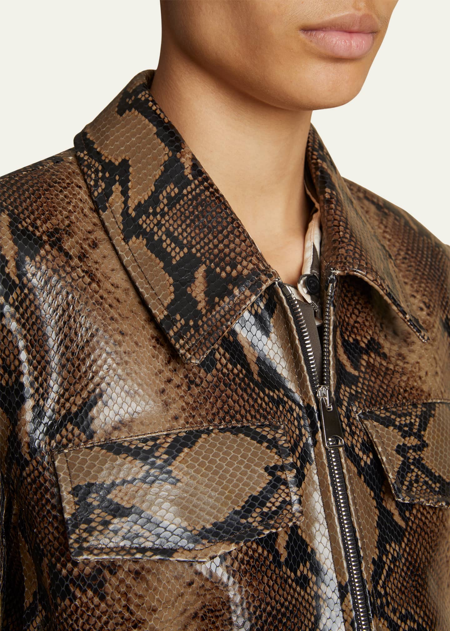Khaite Hector Cropped Snake Print Leather Jacket Bergdorf Goodman