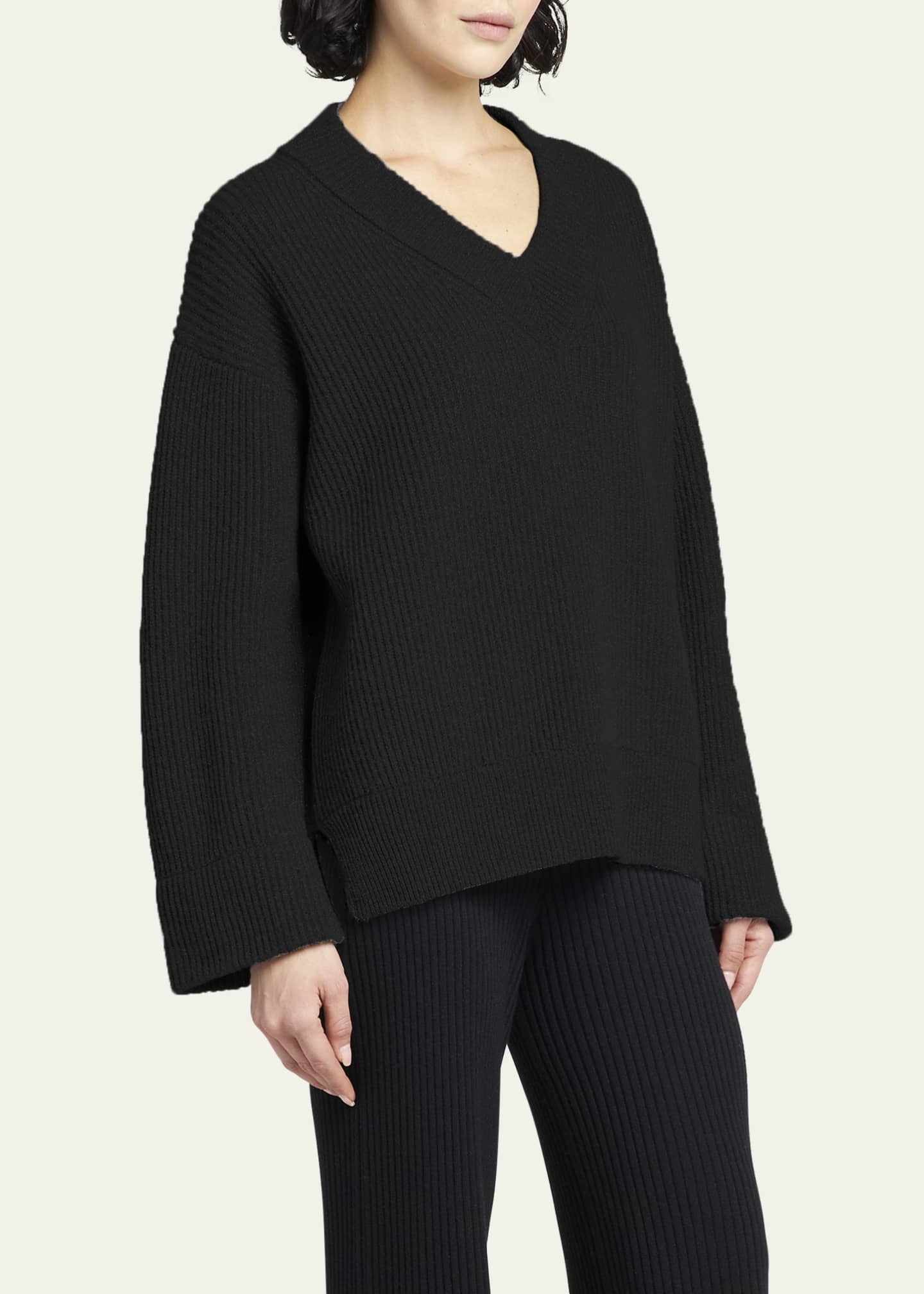 Moncler V-Neck Ribbed Wool Sweater - Bergdorf Goodman