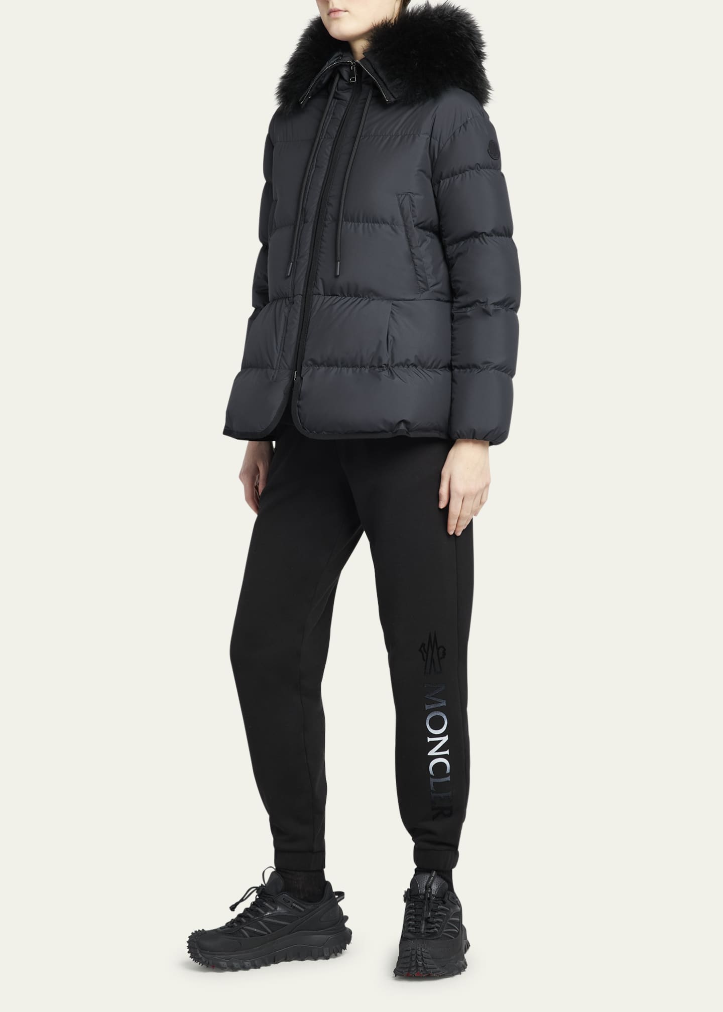 Moncler Locustelle Short Parka with Removable Cashmere Trim