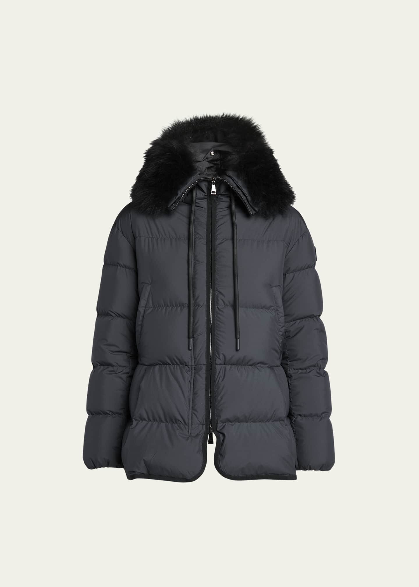 Moncler Locustelle Short Parka with Removable Cashmere Trim