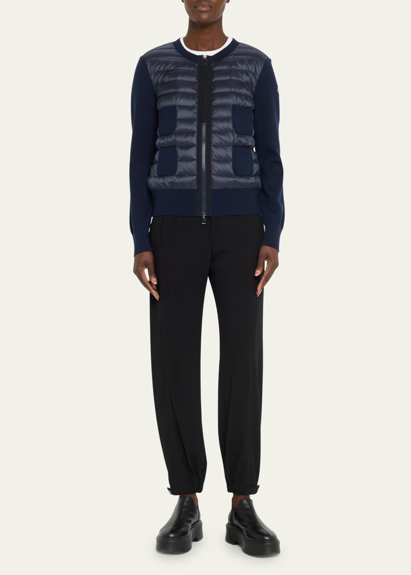 Moncler Zip-Up Wool Cardigan with Puffer Front - Bergdorf Goodman