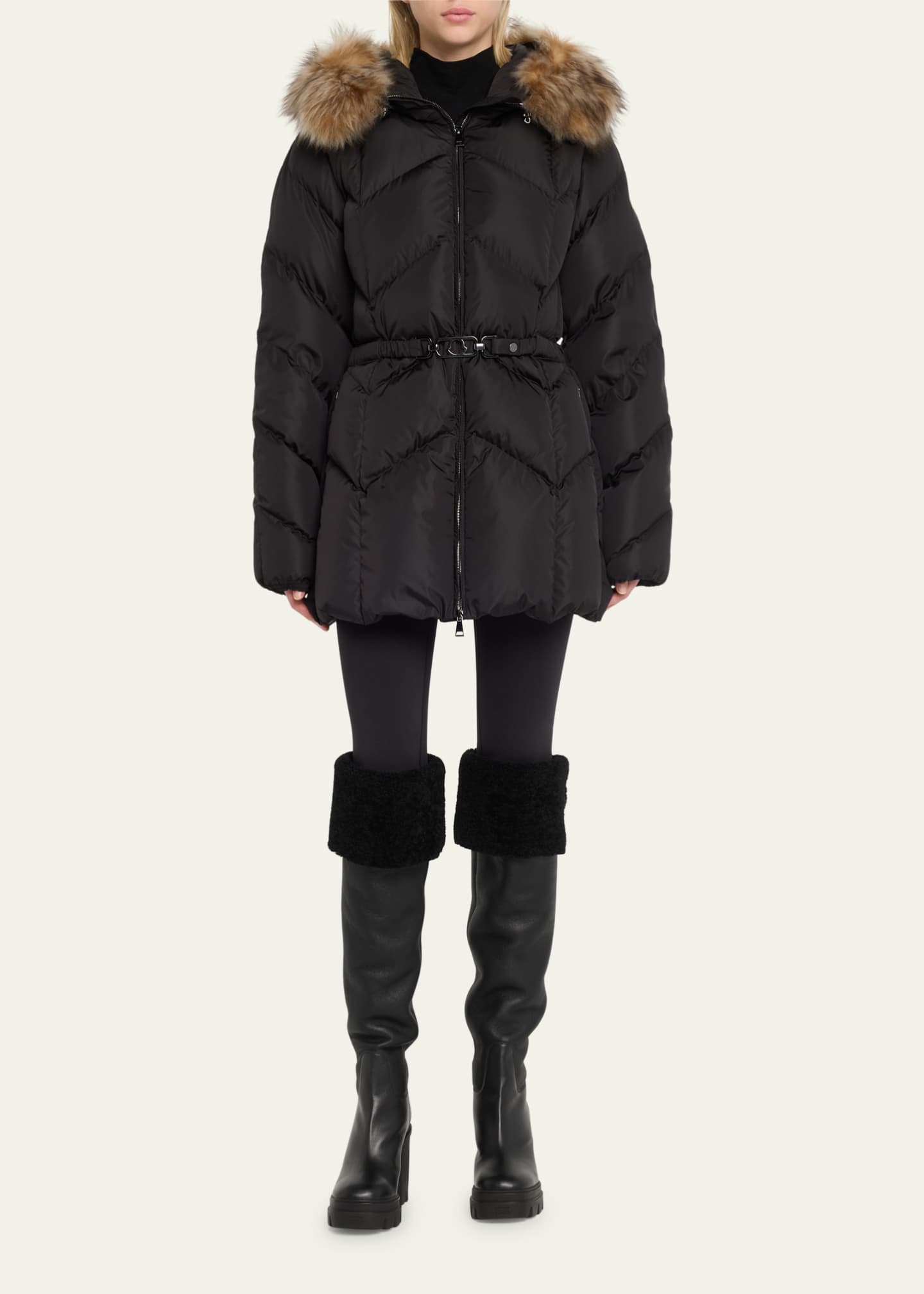 Moncler belted puffer coat top