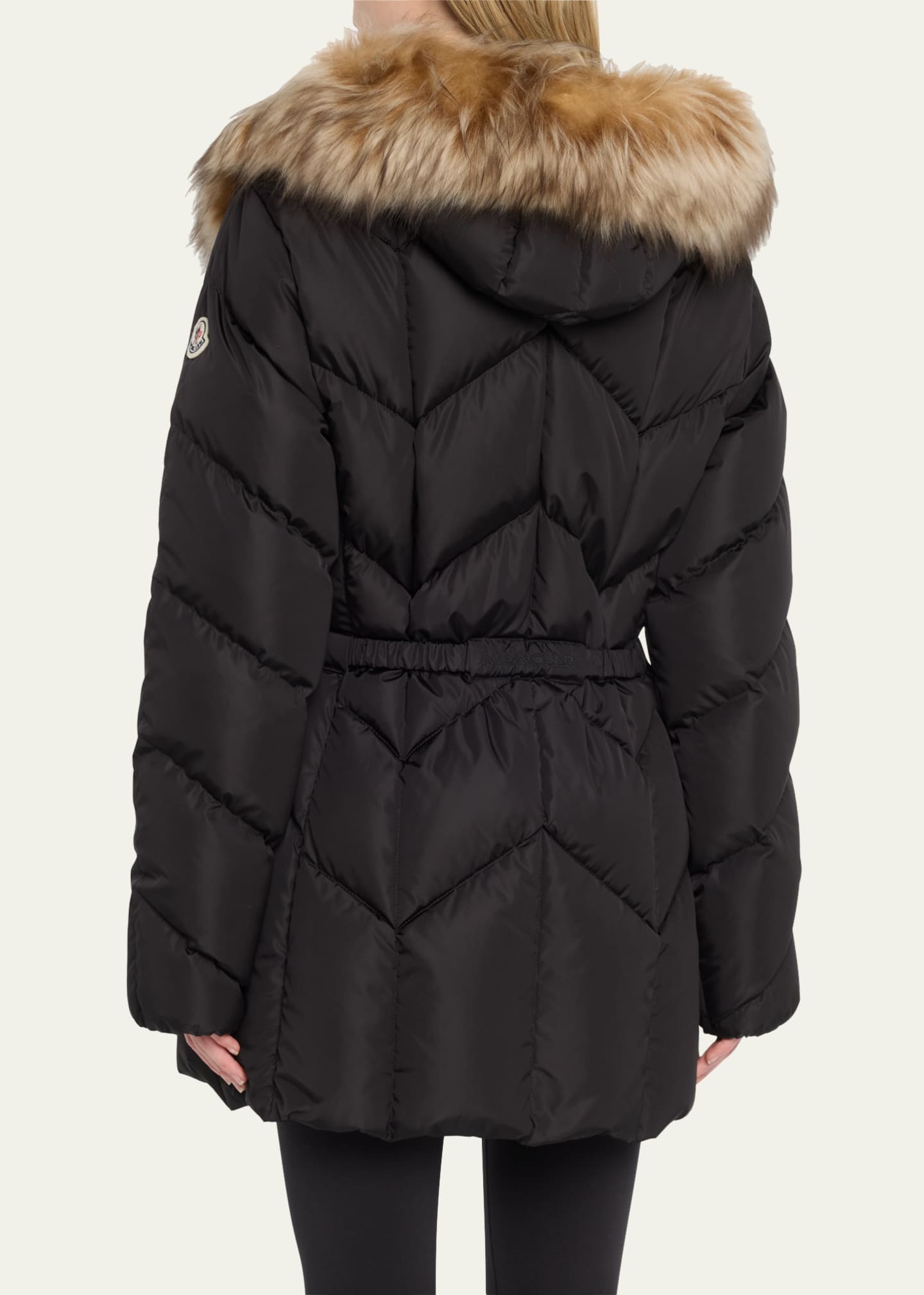 Moncler Loriot Belted Puffer Jacket with Removable Faux Fur Ruff