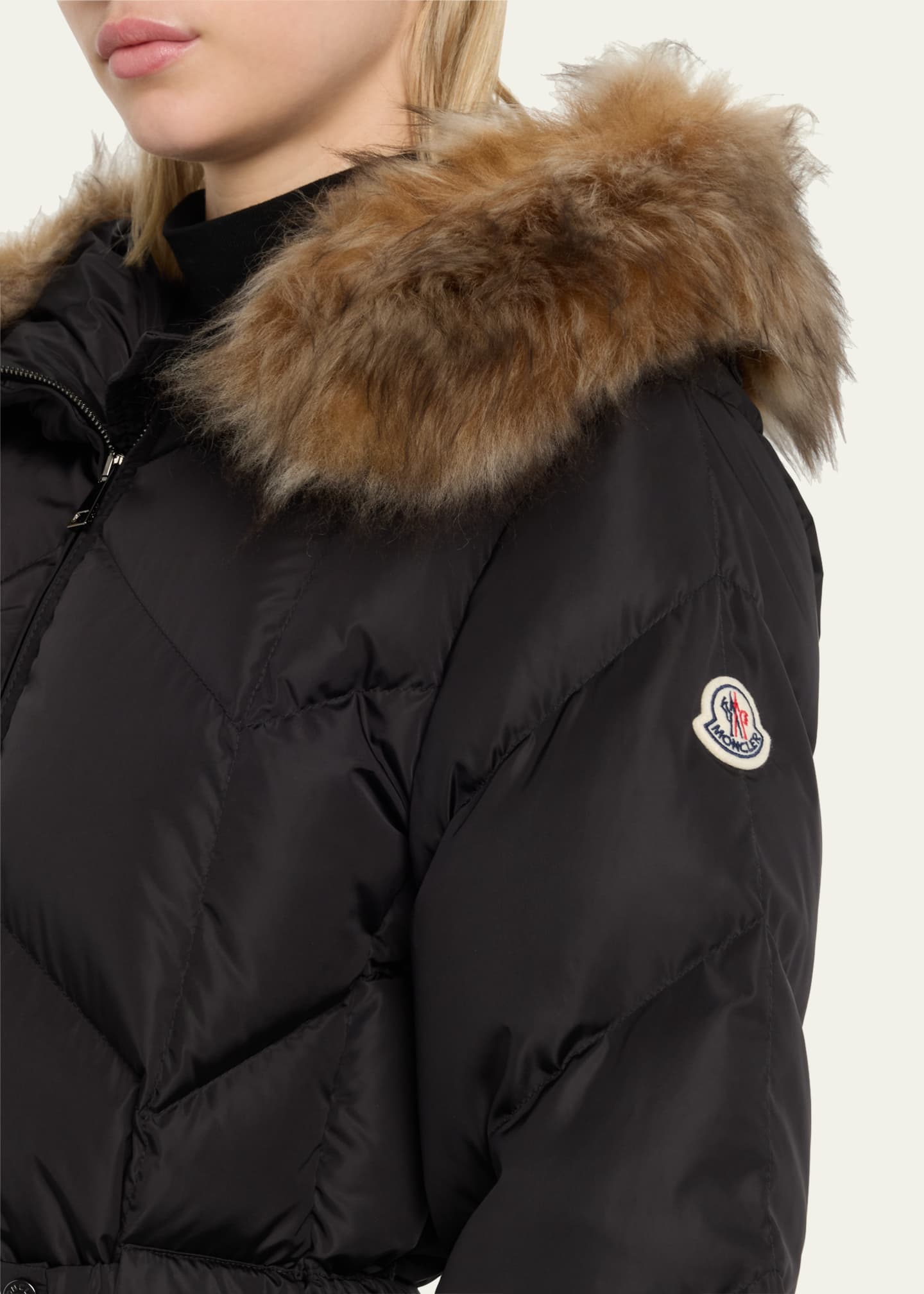 Moncler Loriot Belted Puffer Jacket with Faux Fur Ruff - Bergdorf Goodman