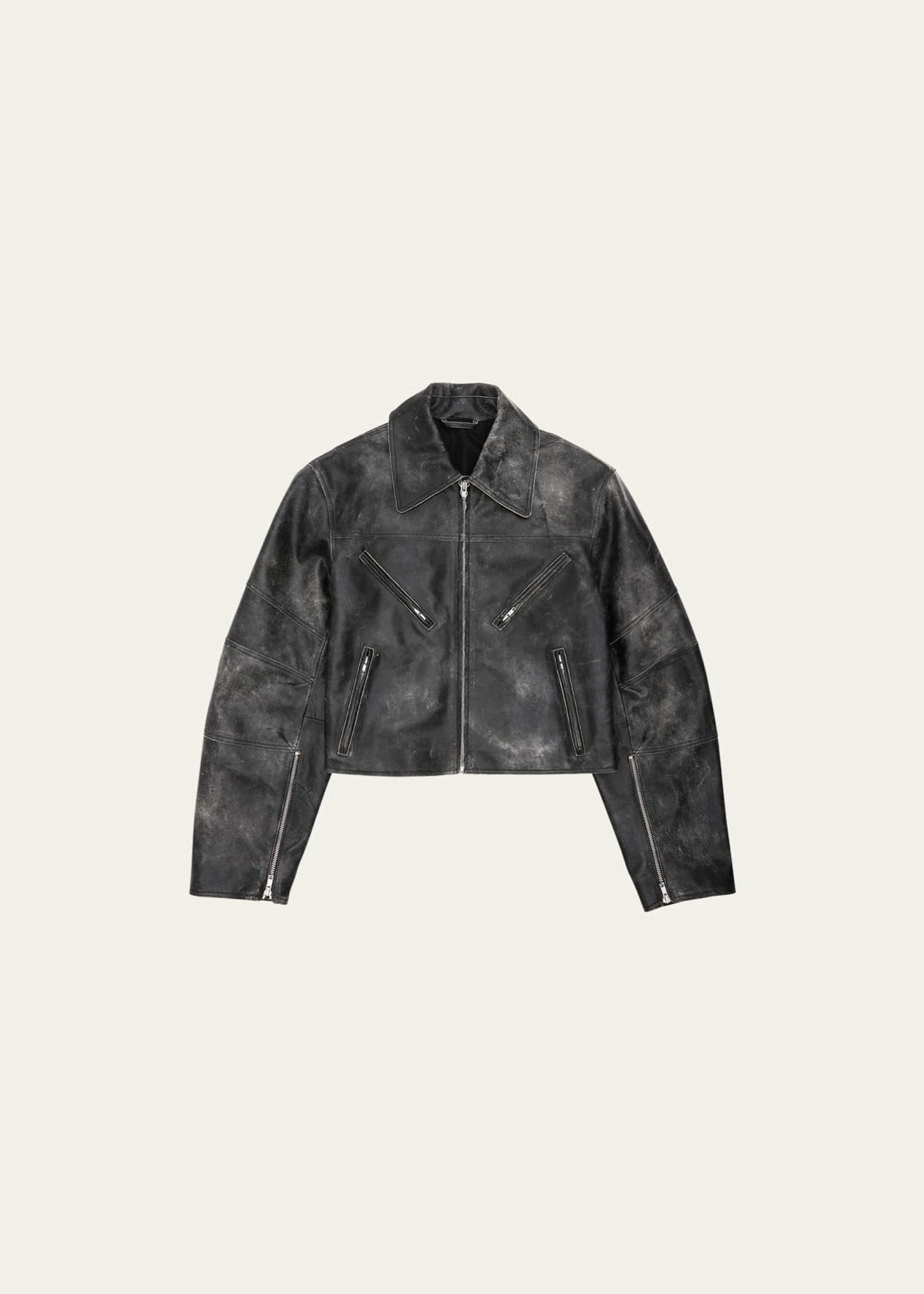 Helmut Lang Distressed Leather Biker Jacket