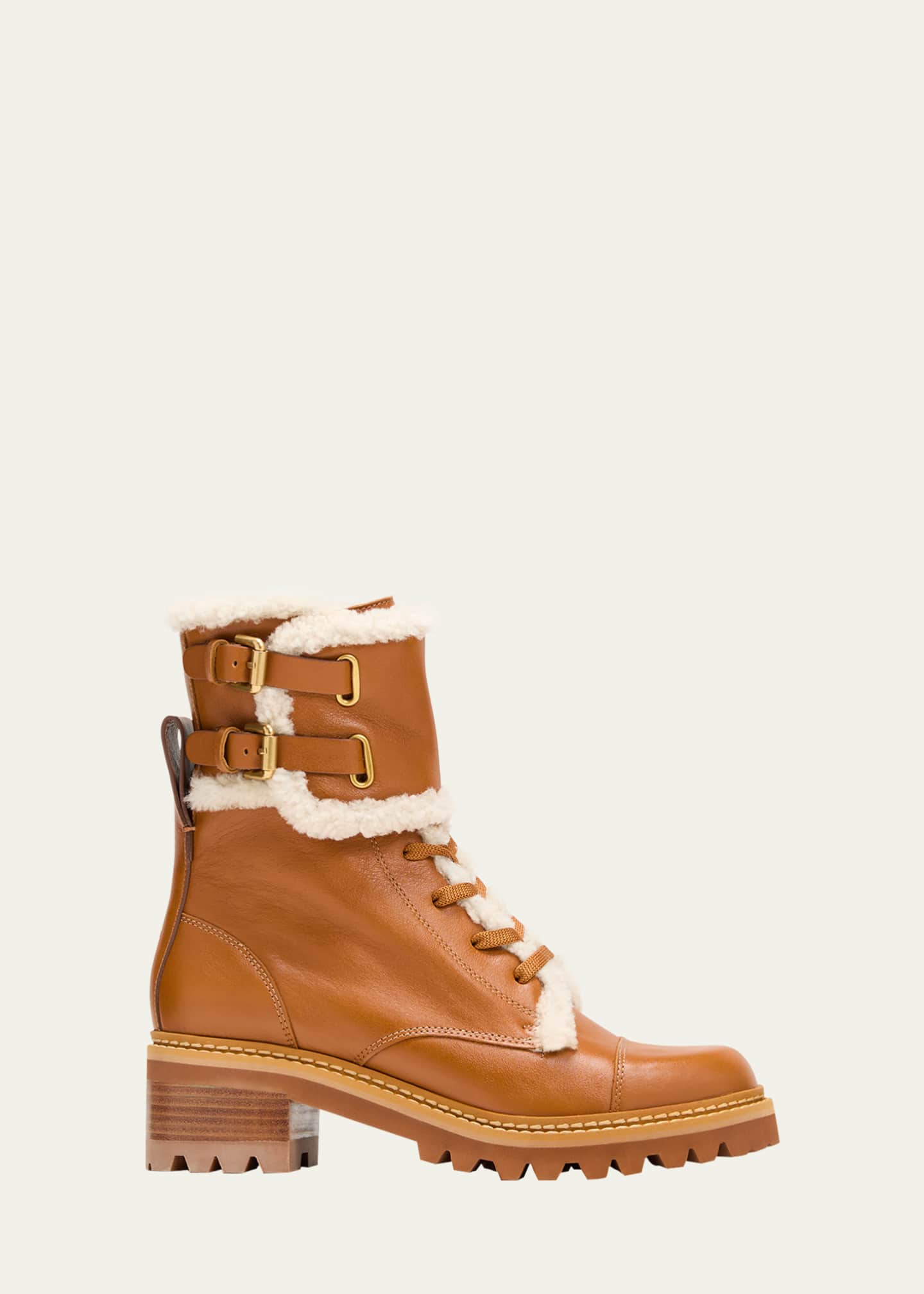 See by Chloe Mallory Buckle-Cuff Shearling Combat Boots - Bergdorf Goodman