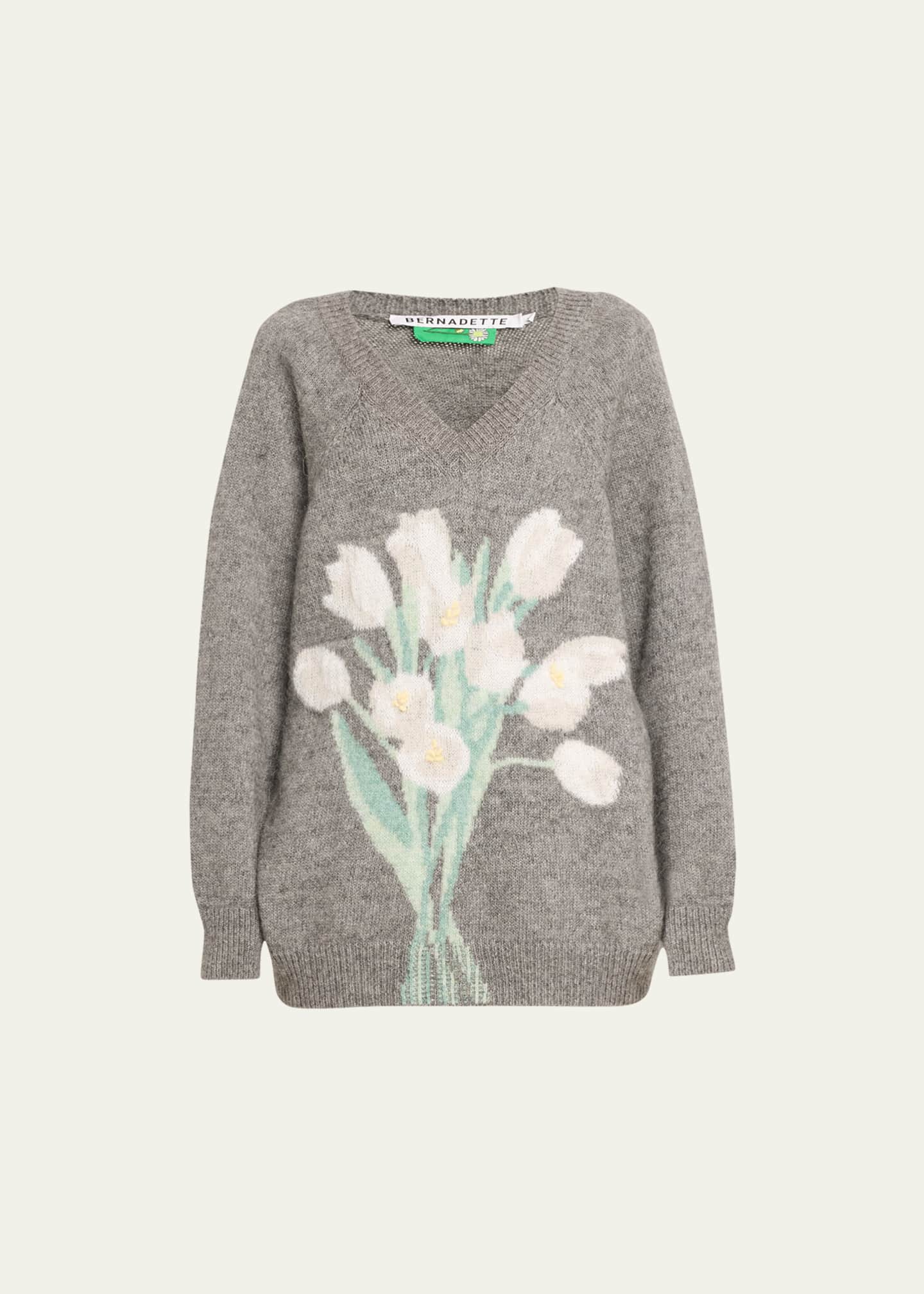 Floral intarsia pullover sweater clearance