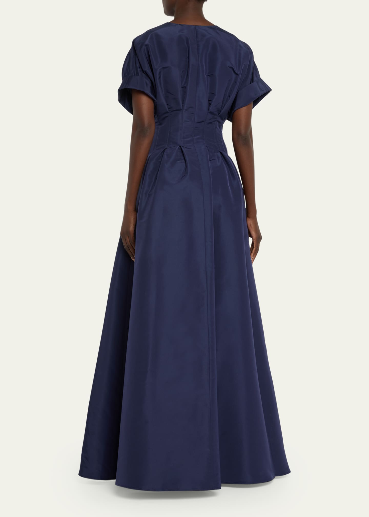 Carolina Herrera Corset-Waist Short-Sleeve Button-Front Gown Image 3 of 5