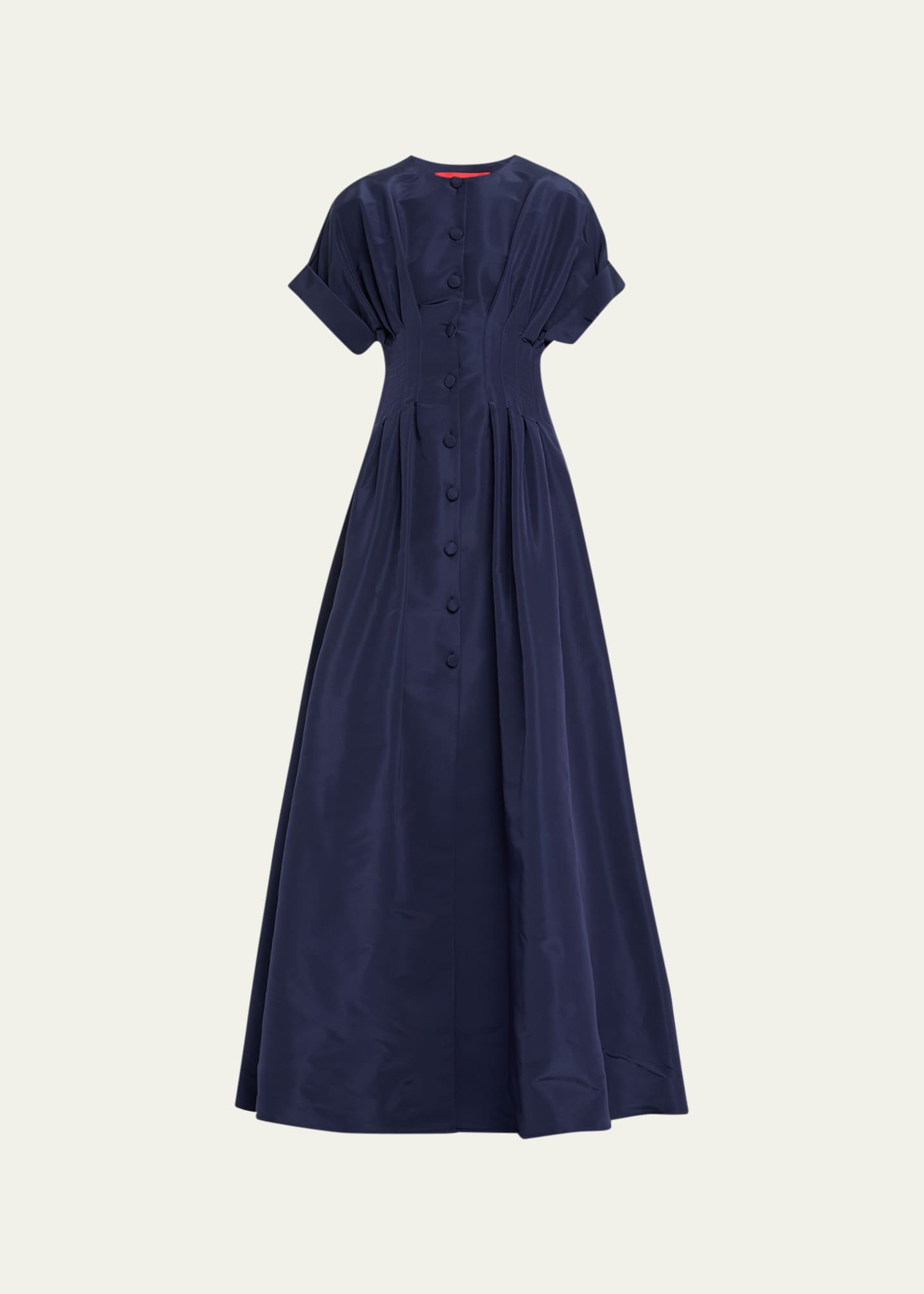Carolina Herrera Corset-Waist Short-Sleeve Button-Front Gown Image 1 of 5