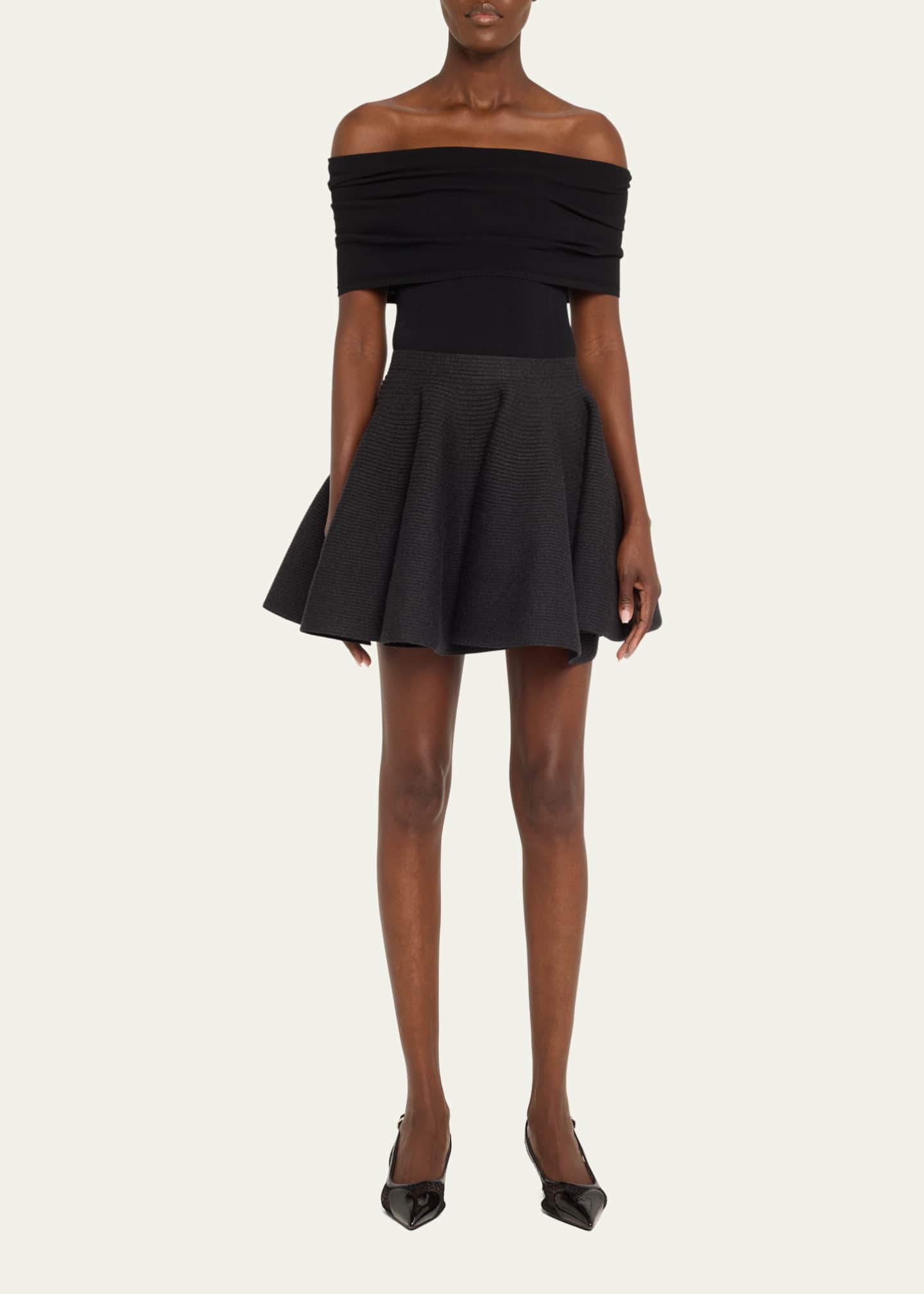 Ribbed Wool Fit-Flare Mini Skirt