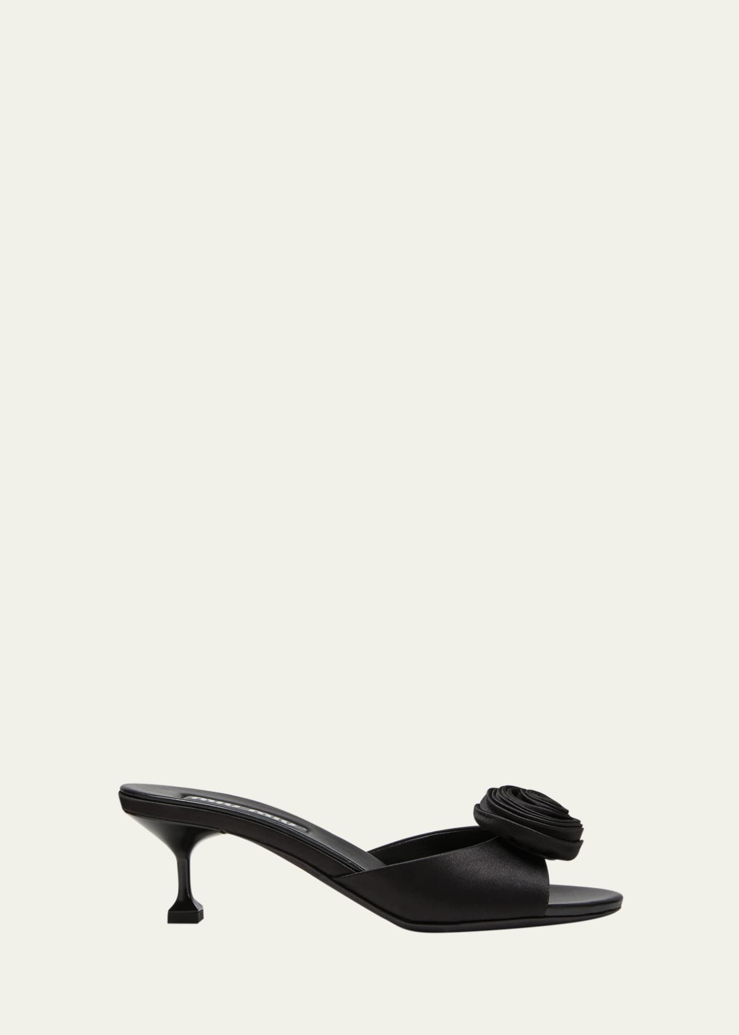 Miu Miu Women's Satin Slides - Black - Flat Sandals - 37