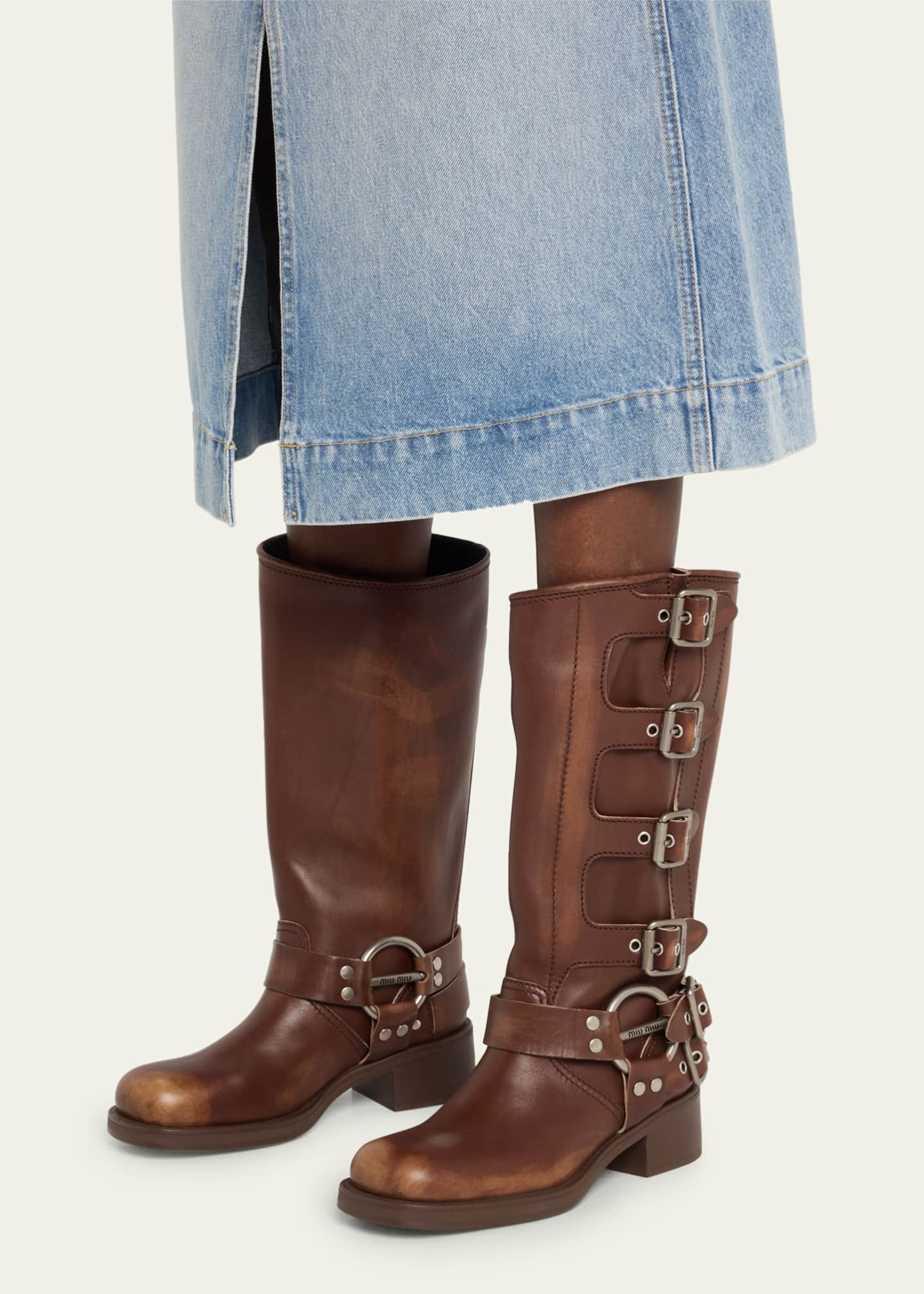 Tegne forsikring baseball Hus Miu Miu Leather Harness Buckle Biker Boots - Bergdorf Goodman