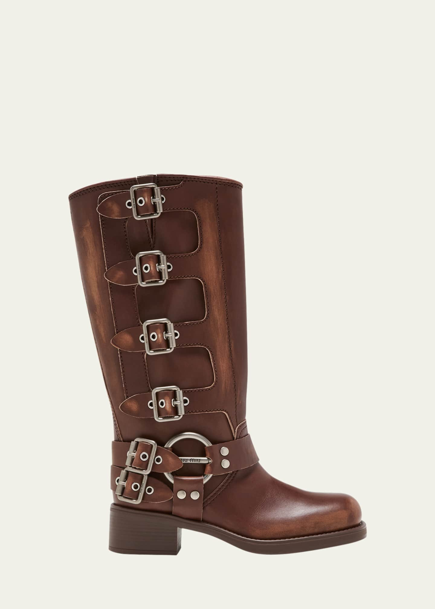 Tegne forsikring baseball Hus Miu Miu Leather Harness Buckle Biker Boots - Bergdorf Goodman